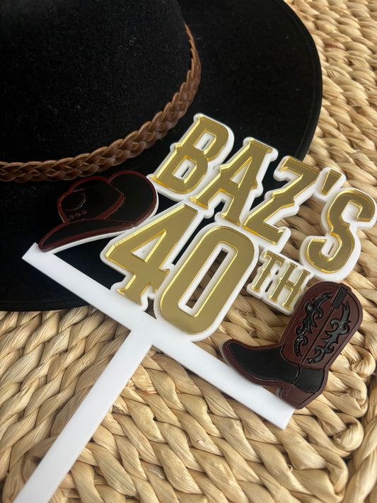 Personalised Cowboy cake topper / Country and western theme party / Acrylic topper