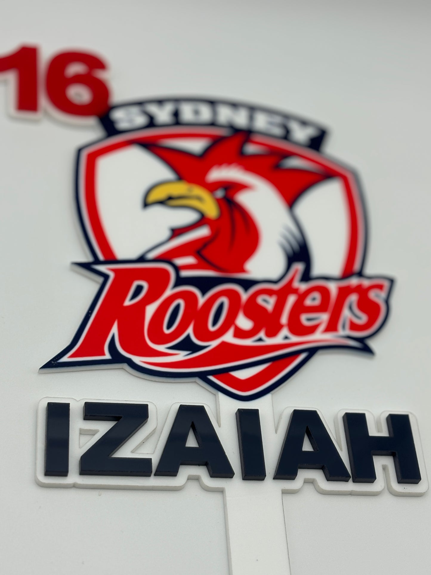 Sydney Roosters Cake Topper – NRL Birthday Decor – Custom Name Topper – Rugby League Party Decoration – 40th Birthday, Any Age