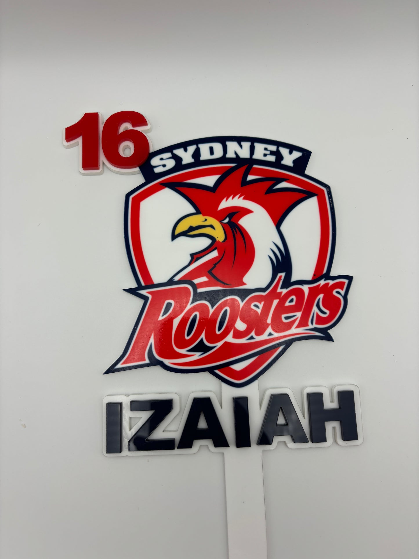 Sydney Roosters Cake Topper – NRL Birthday Decor – Custom Name Topper – Rugby League Party Decoration – 40th Birthday, Any Age