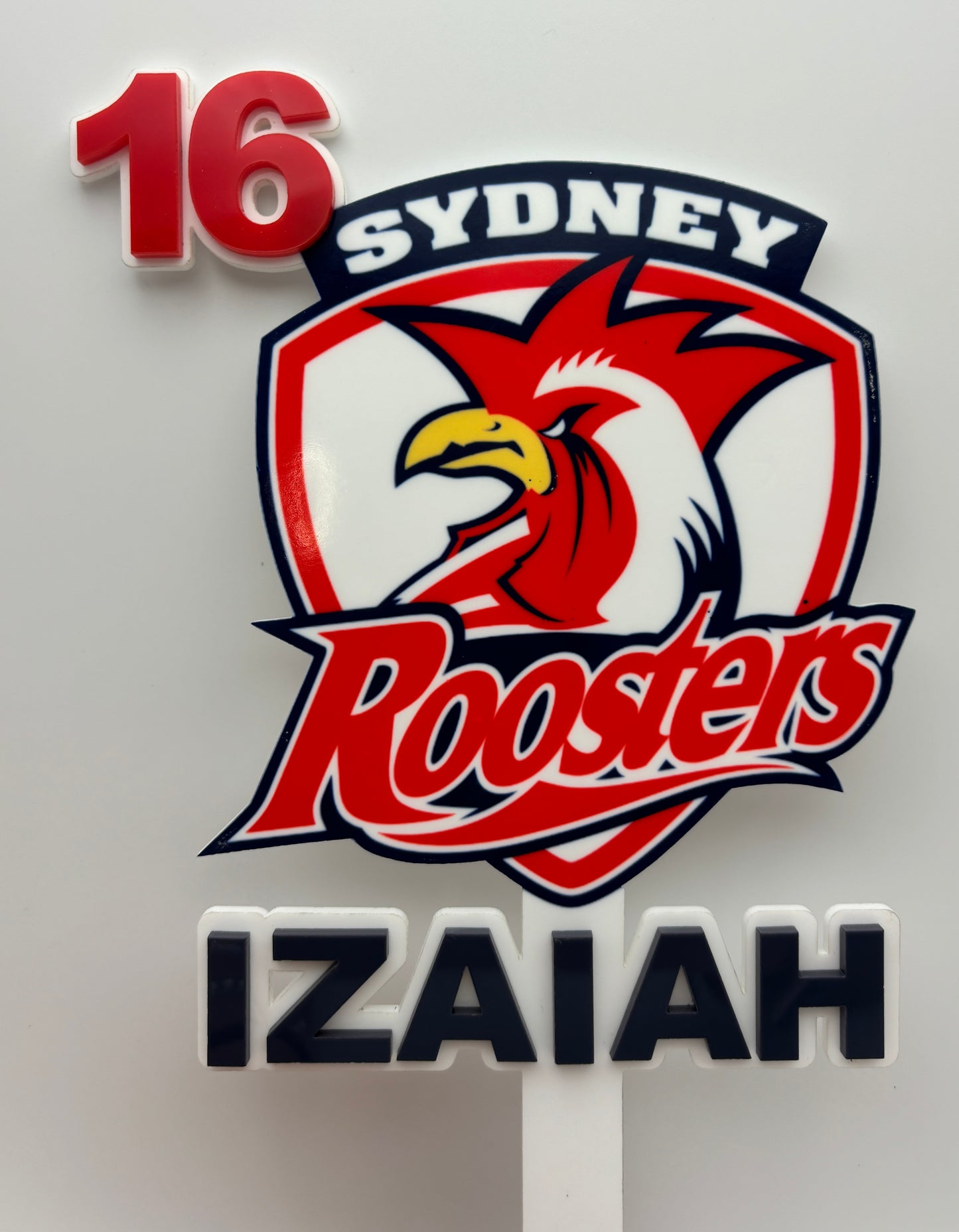 Sydney Roosters Cake Topper – NRL Birthday Decor – Custom Name Topper – Rugby League Party Decoration – 40th Birthday, Any Age