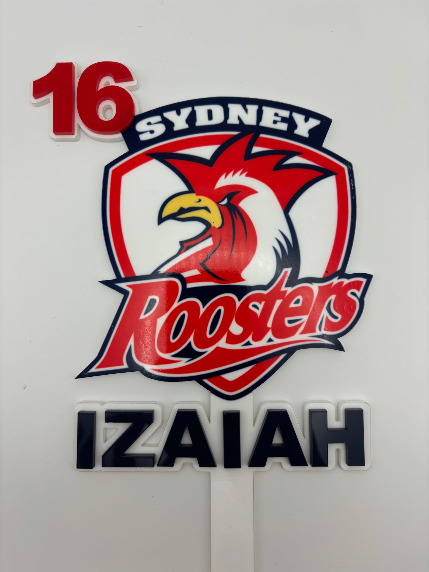 Sydney Roosters Cake Topper – NRL Birthday Decor – Custom Name Topper – Rugby League Party Decoration – 40th Birthday, Any Age