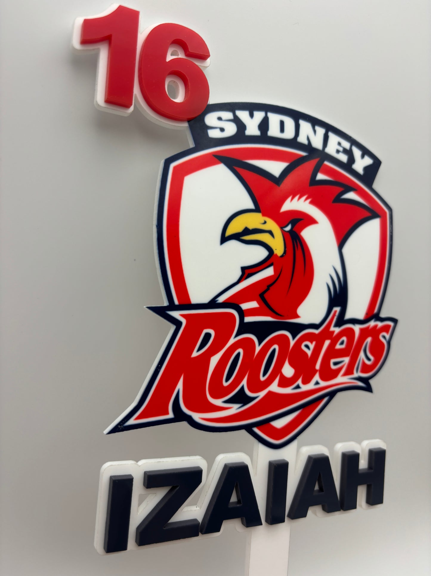 Sydney Roosters Cake Topper – NRL Birthday Decor – Custom Name Topper – Rugby League Party Decoration – 40th Birthday, Any Age