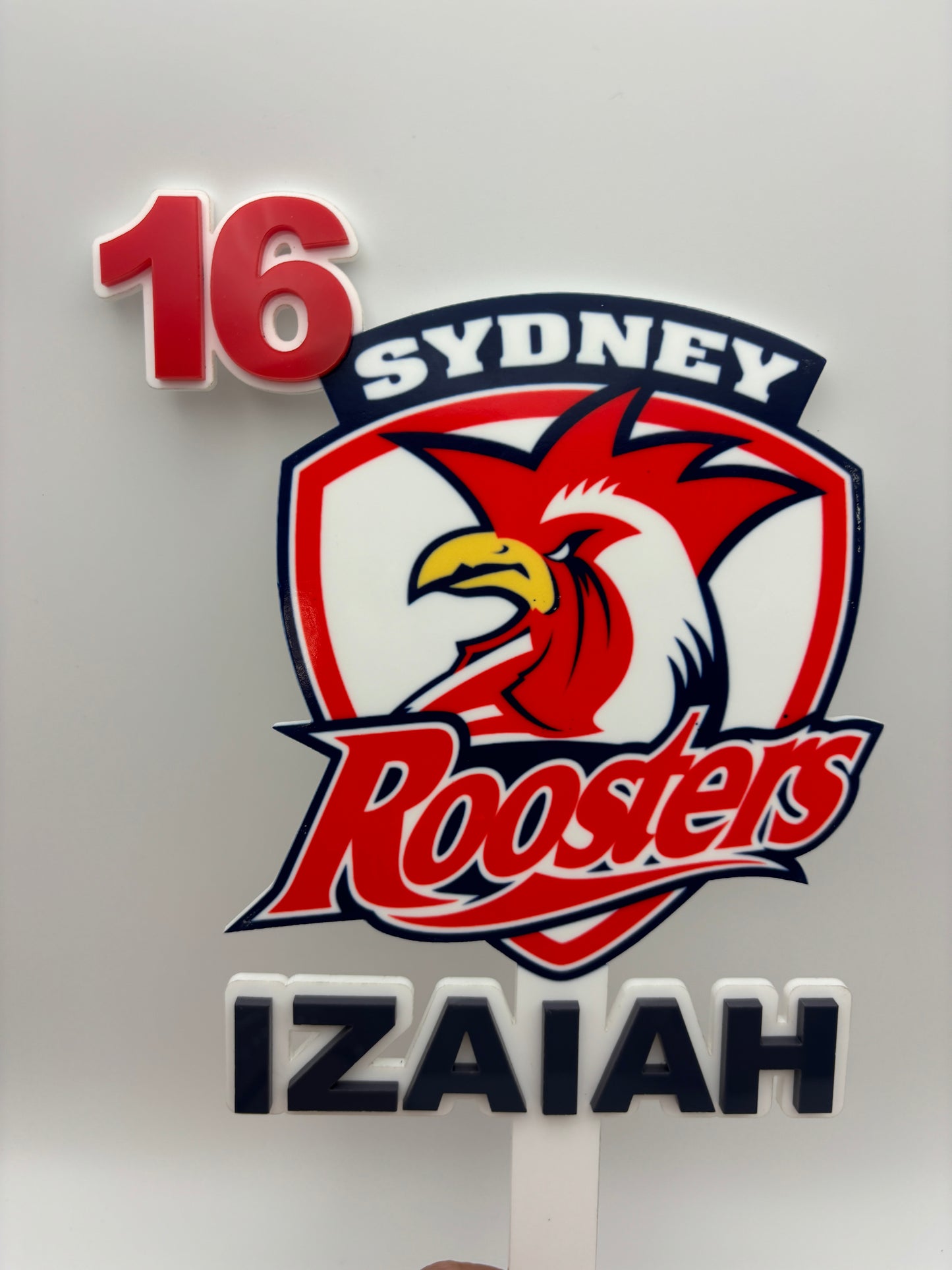 Sydney Roosters Cake Topper – NRL Birthday Decor – Custom Name Topper – Rugby League Party Decoration – 40th Birthday, Any Age