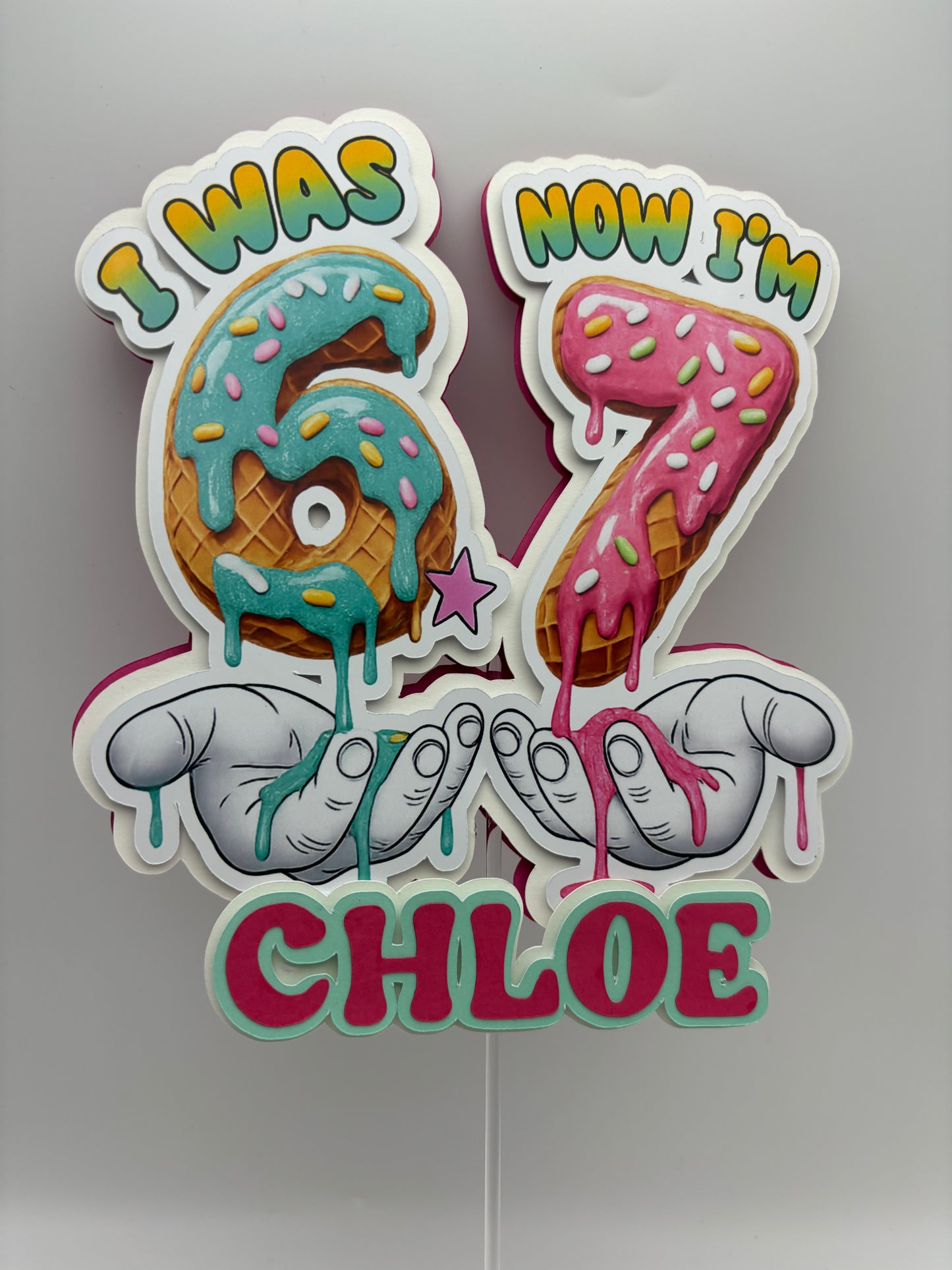 Personalised 7th Birthday Cake Topper | Ice Cream Drip Name Decor