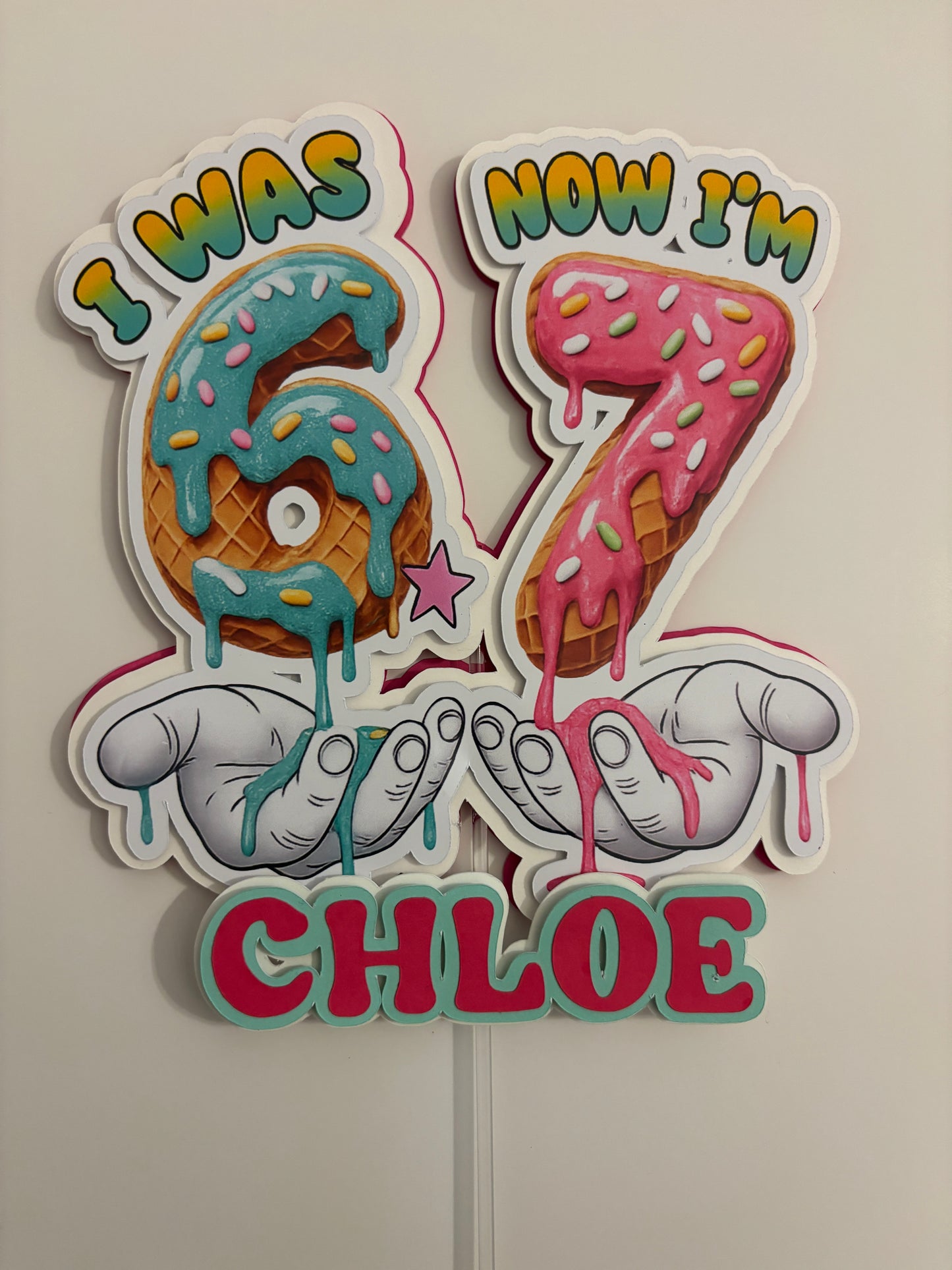 Personalised 7th Birthday Cake Topper | Ice Cream Drip Name Decor