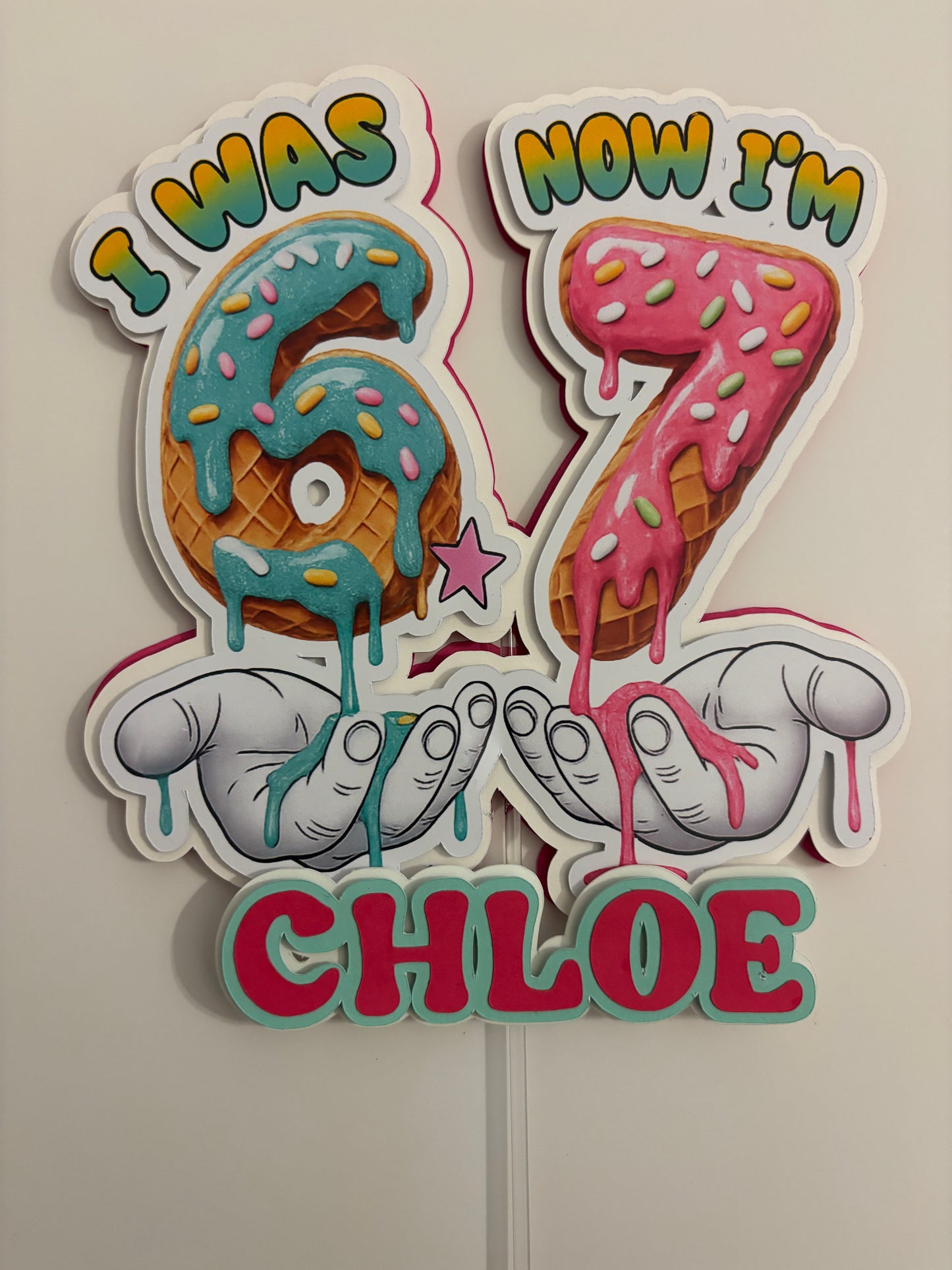 Personalised 7th Birthday Cake Topper | Ice Cream Drip Name Decor