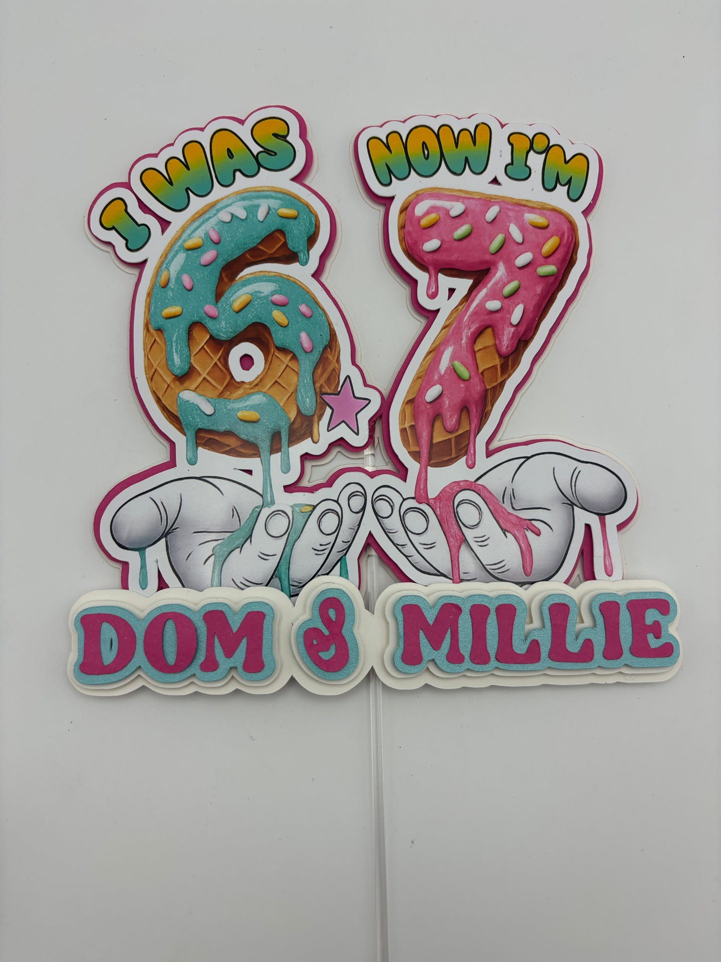 Personalised 7th Birthday Cake Topper | Ice Cream Drip Name Decor