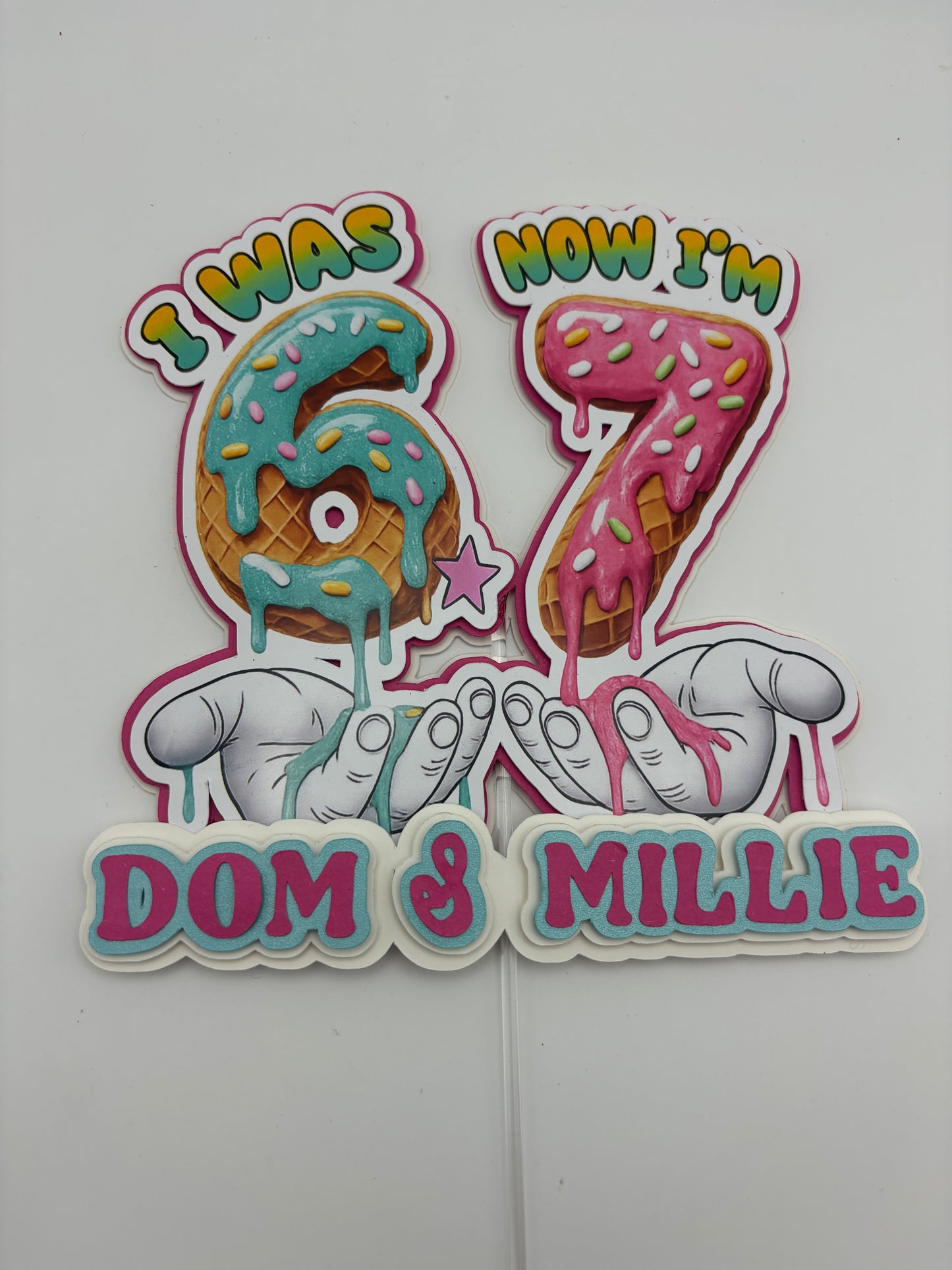 Personalised 7th Birthday Cake Topper | Ice Cream Drip Name Decor