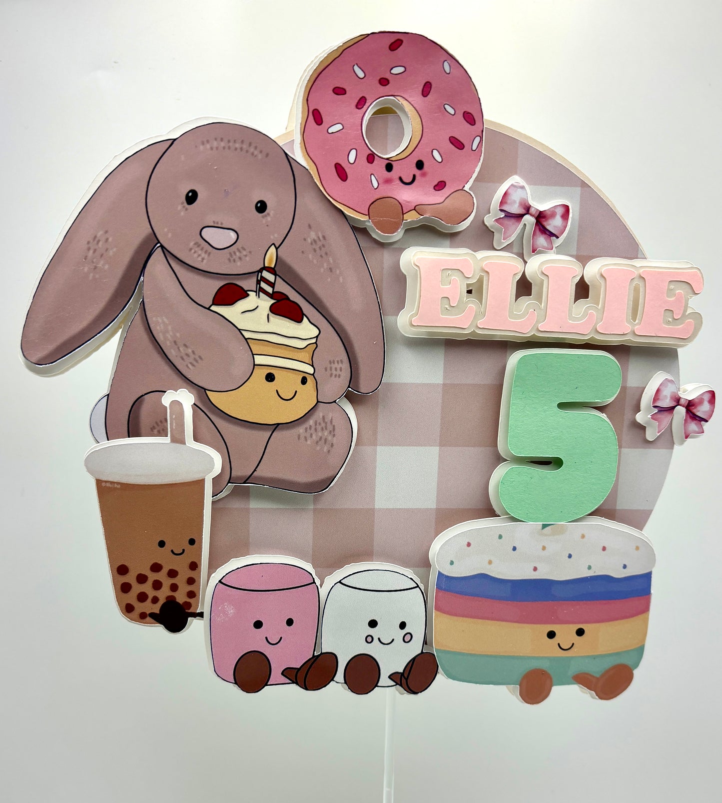 Jellycat  Cake Topper - Personalised Name and Age - Handmade Birthday Party Decor