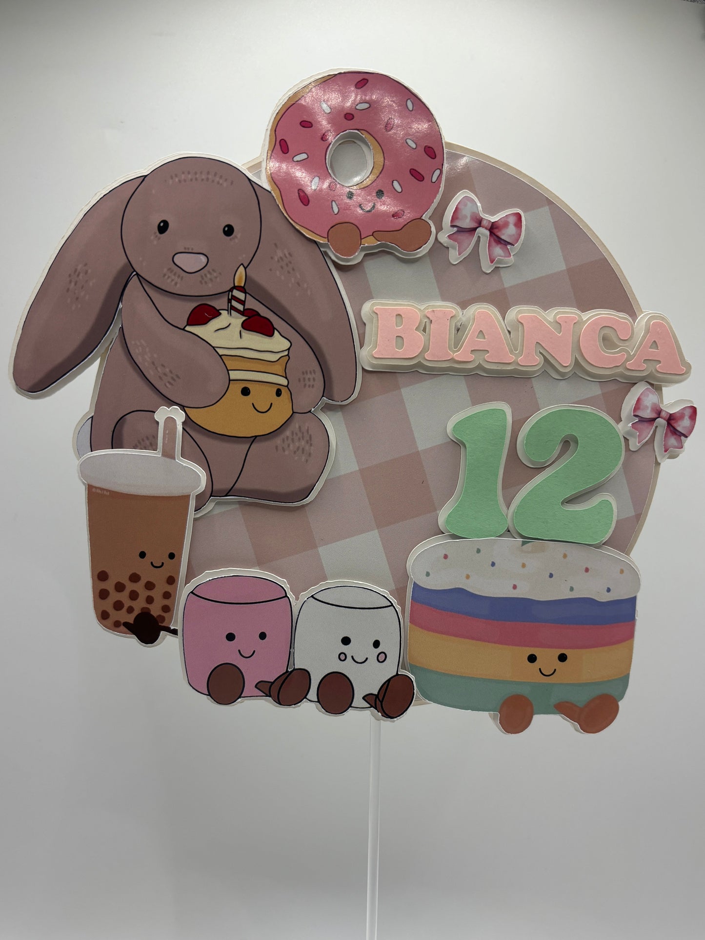 Jellycat  Cake Topper - Personalised Name and Age - Handmade Birthday Party Decor