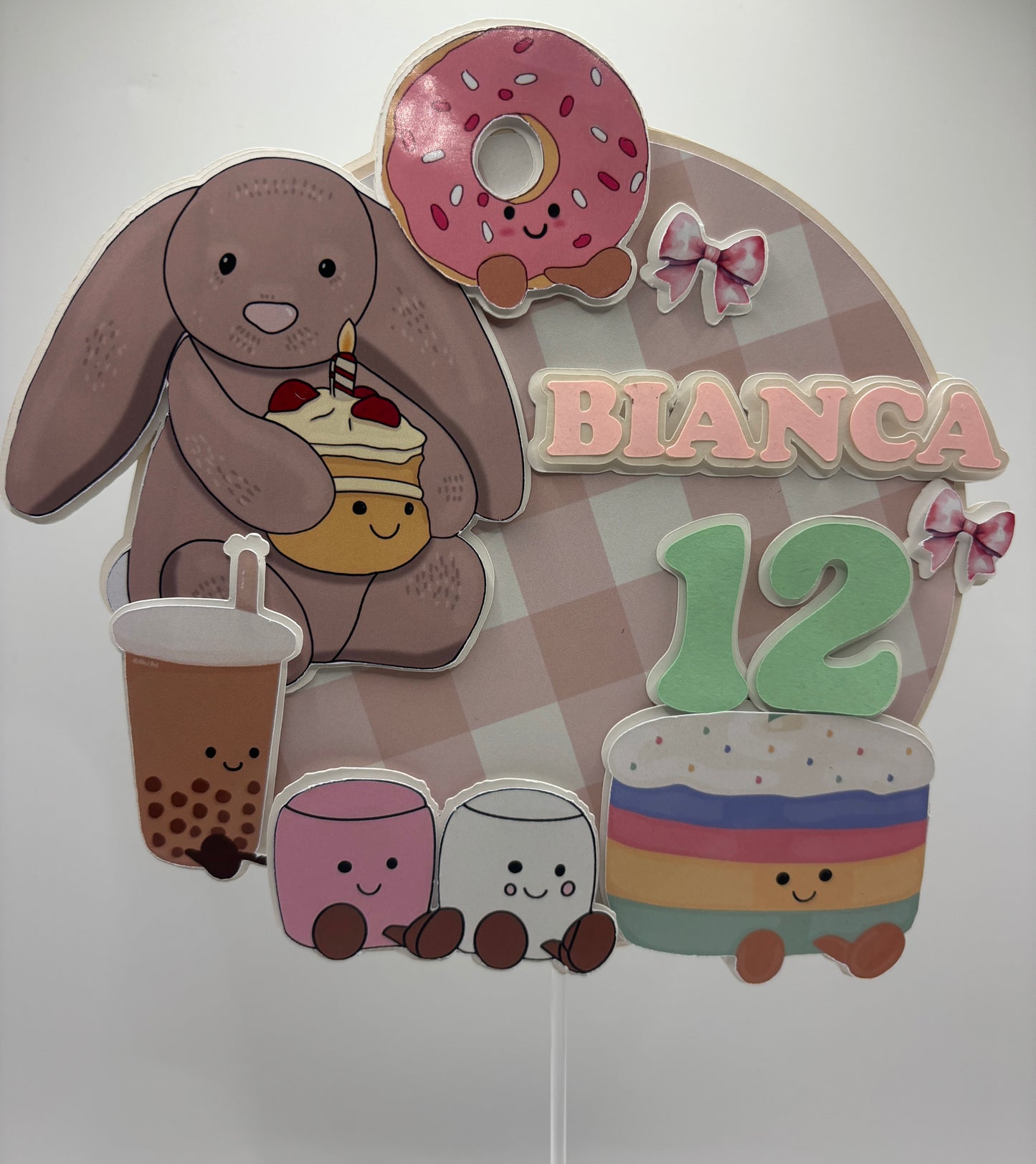 Jellycat  Cake Topper - Personalised Name and Age - Handmade Birthday Party Decor