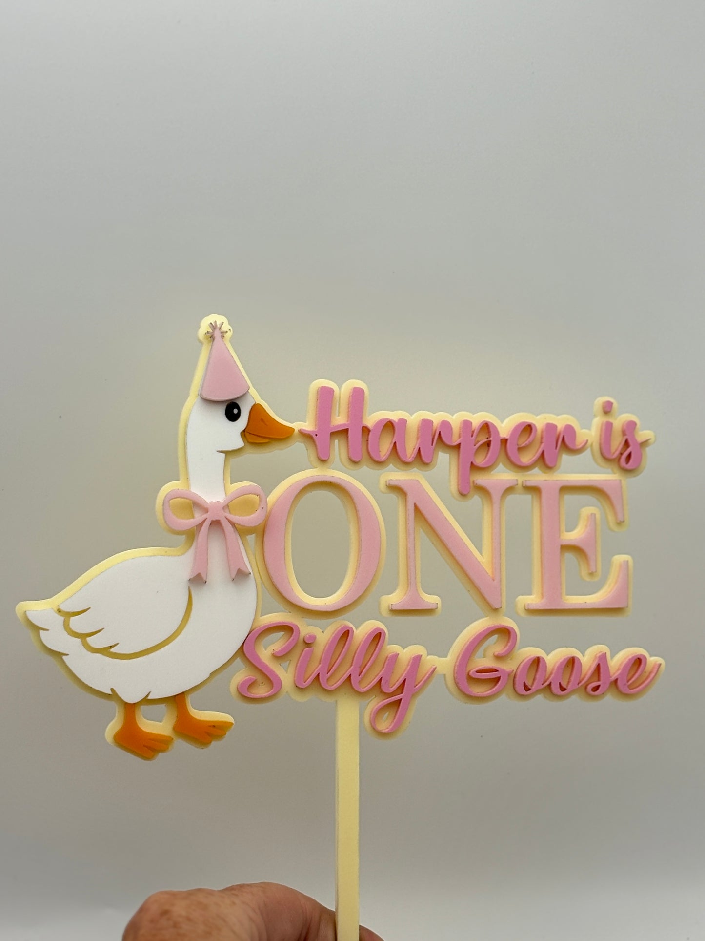 Personalised Silly Goose First Birthday Cake Topper | Custom Name Acrylic Decoration