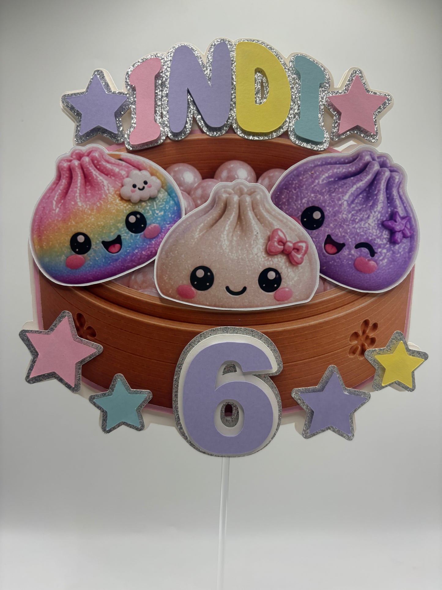 Squishy Dumpling Cake Topper | Kawaii Dumpling Birthday Cake Topper | Custom Age & Name | Glitter Pastel Cake Decoration |