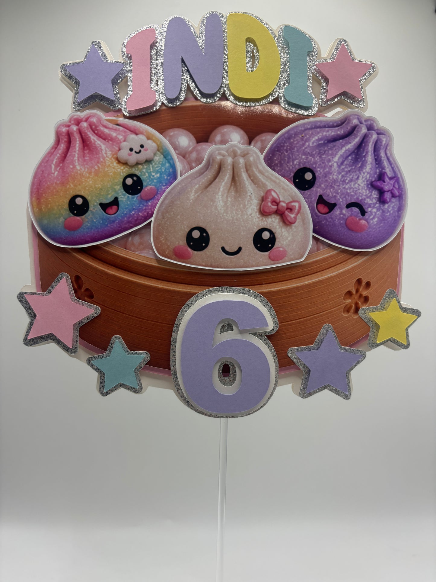 Squishy Dumpling Cake Topper | Kawaii Dumpling Birthday Cake Topper | Custom Age & Name | Glitter Pastel Cake Decoration |