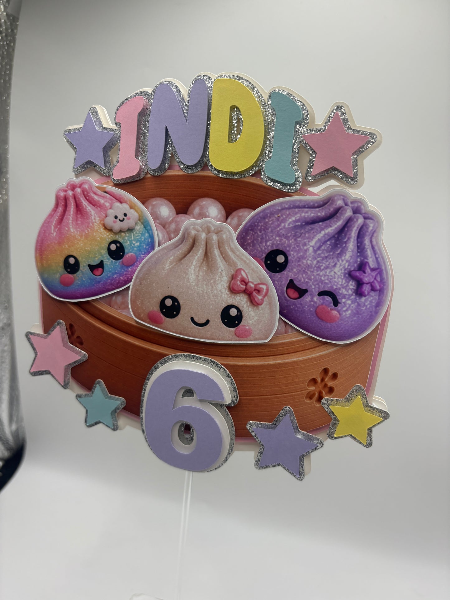 Squishy Dumpling Cake Topper | Kawaii Dumpling Birthday Cake Topper | Custom Age & Name | Glitter Pastel Cake Decoration |