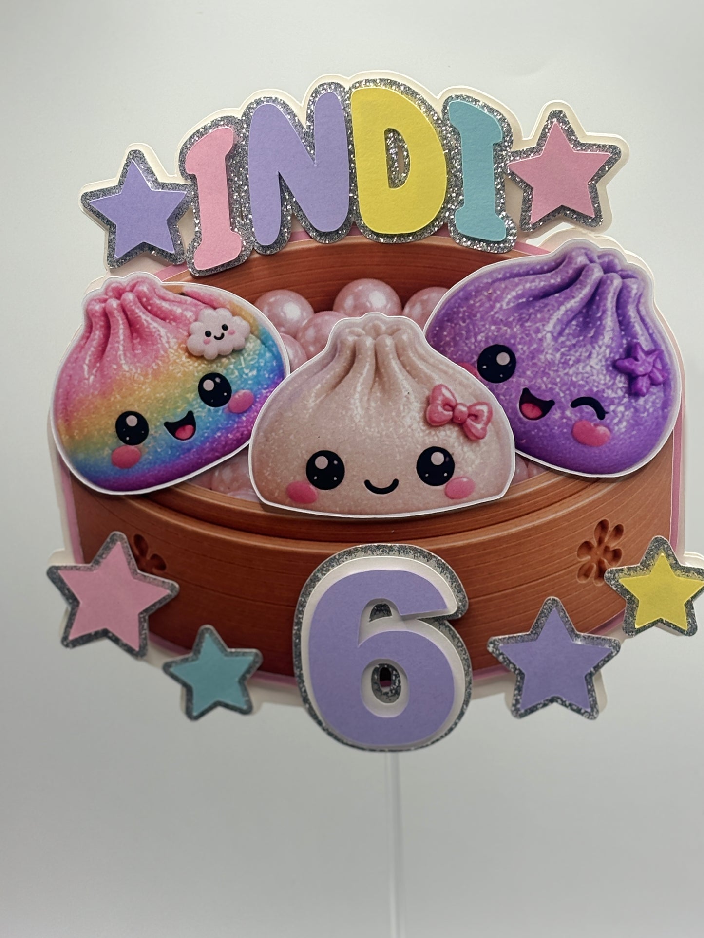 Squishy Dumpling Cake Topper | Kawaii Dumpling Birthday Cake Topper | Custom Age & Name | Glitter Pastel Cake Decoration |