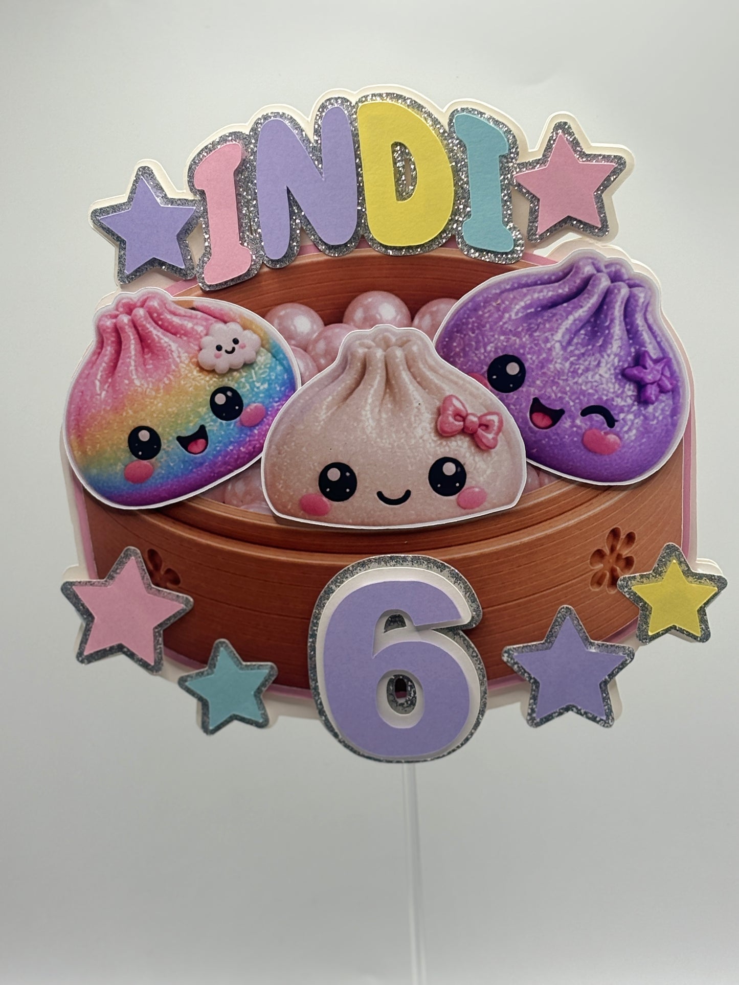 Squishy Dumpling Cake Topper | Kawaii Dumpling Birthday Cake Topper | Custom Age & Name | Glitter Pastel Cake Decoration |