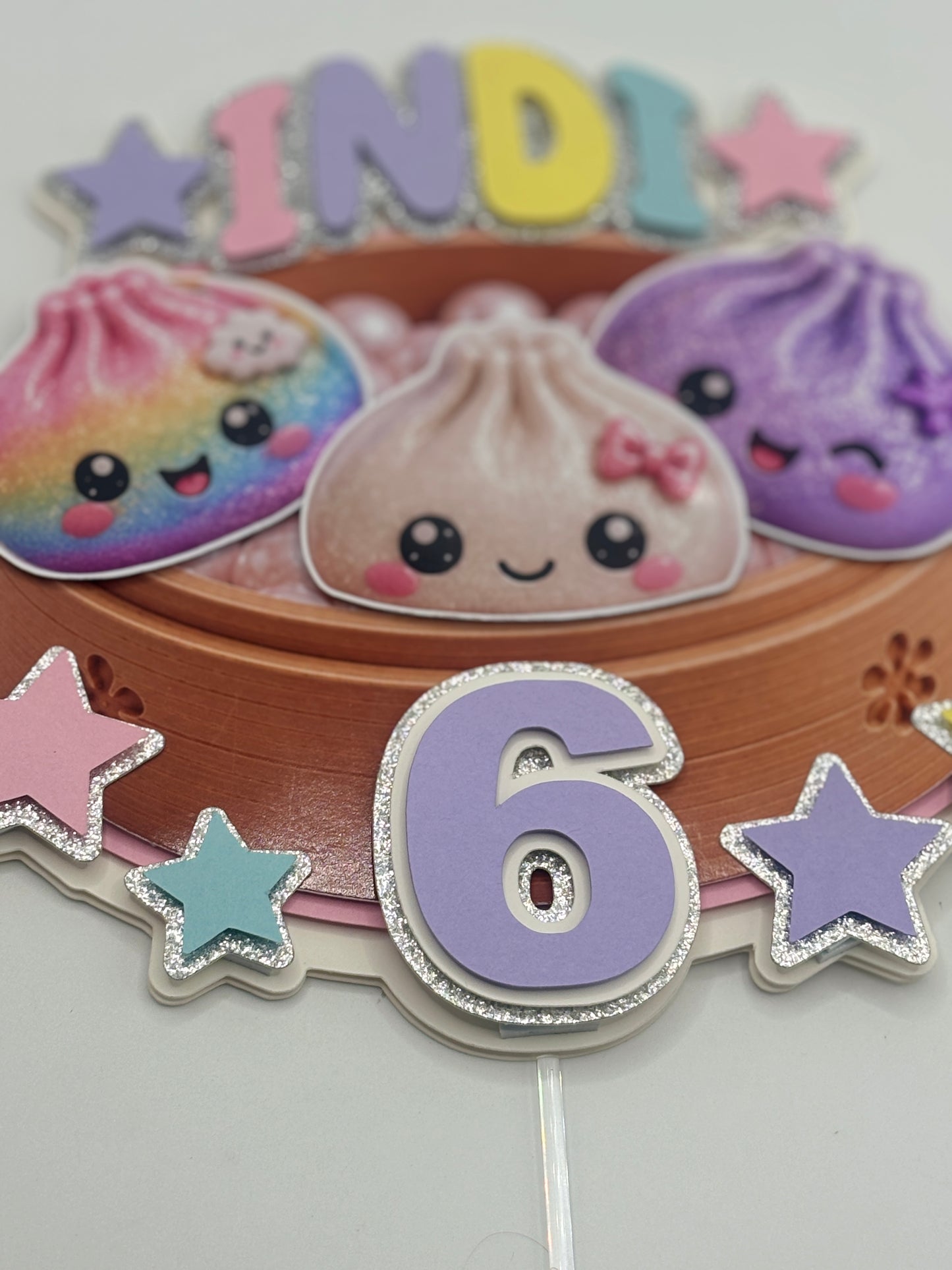 Squishy Dumpling Cake Topper | Kawaii Dumpling Birthday Cake Topper | Custom Age & Name | Glitter Pastel Cake Decoration |