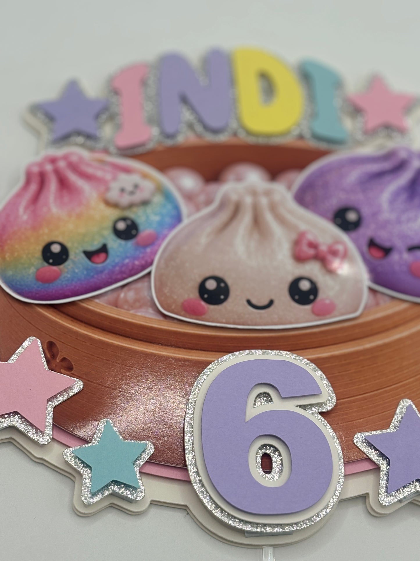 Squishy Dumpling Cake Topper | Kawaii Dumpling Birthday Cake Topper | Custom Age & Name | Glitter Pastel Cake Decoration |
