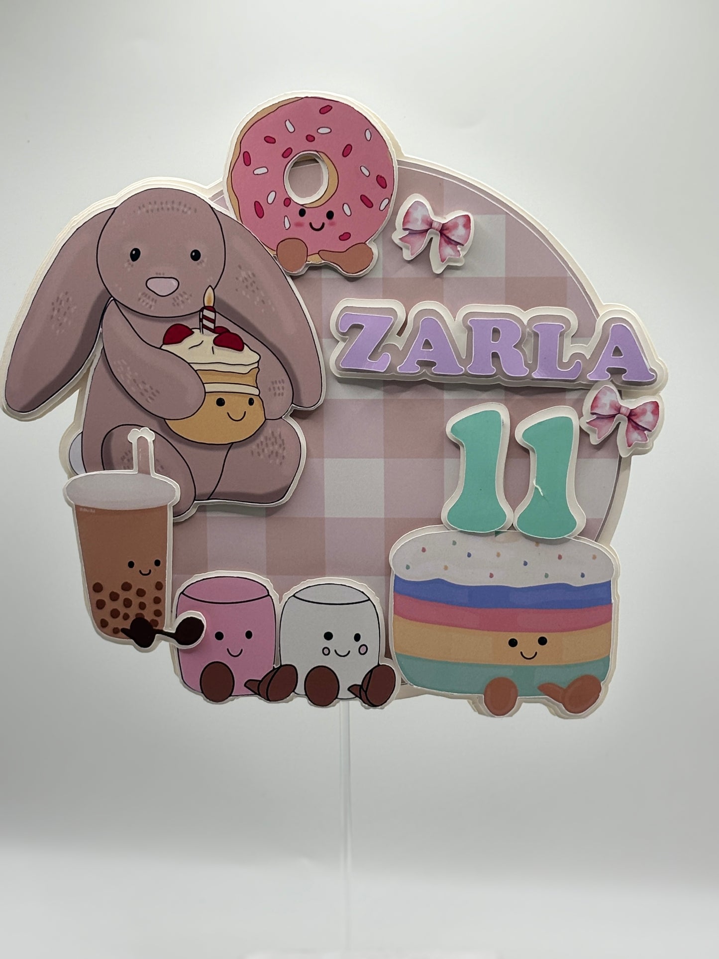 Jellycat  Cake Topper - Personalised Name and Age - Handmade Birthday Party Decor