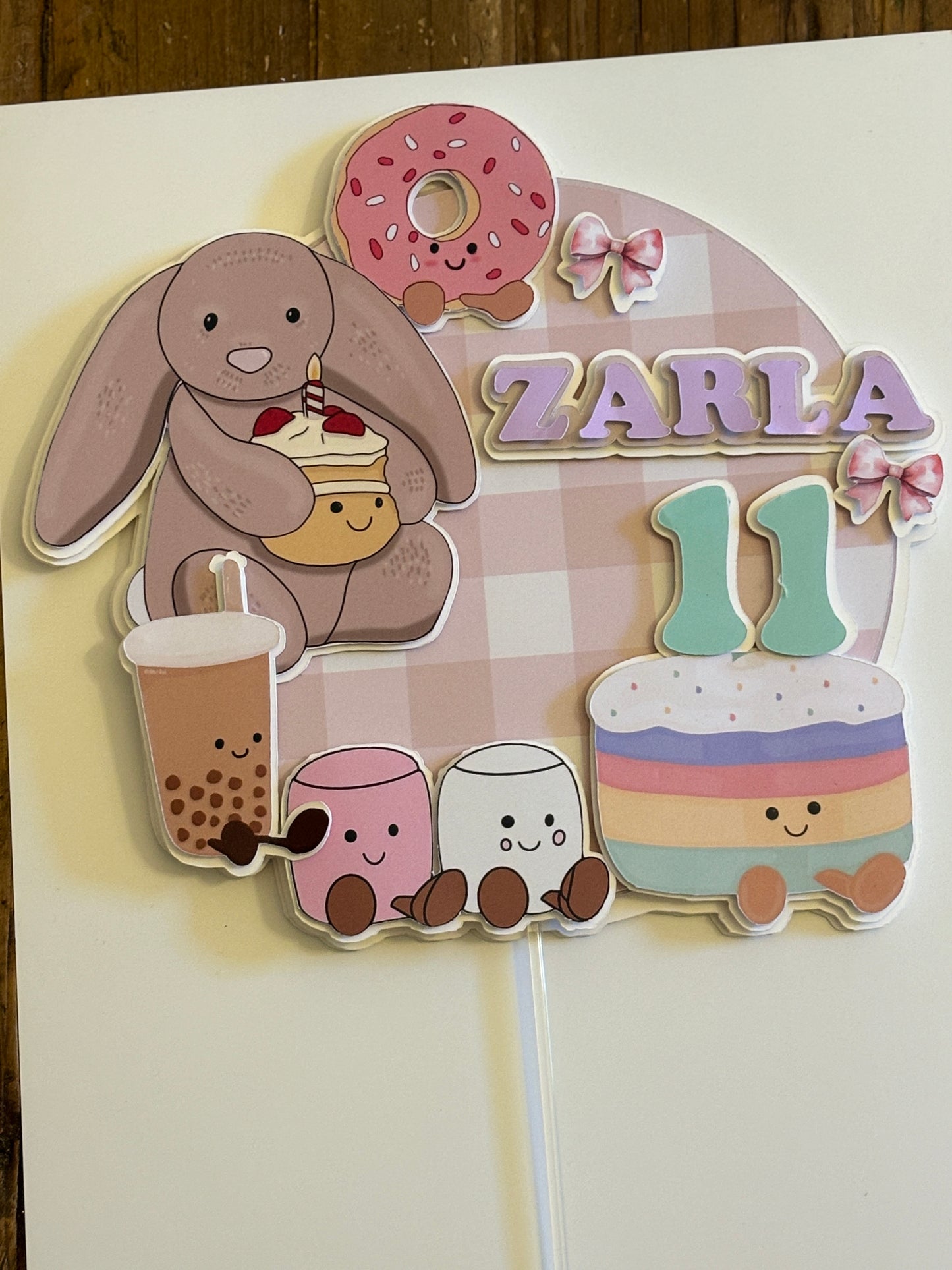 Jellycat  Cake Topper - Personalised Name and Age - Handmade Birthday Party Decor