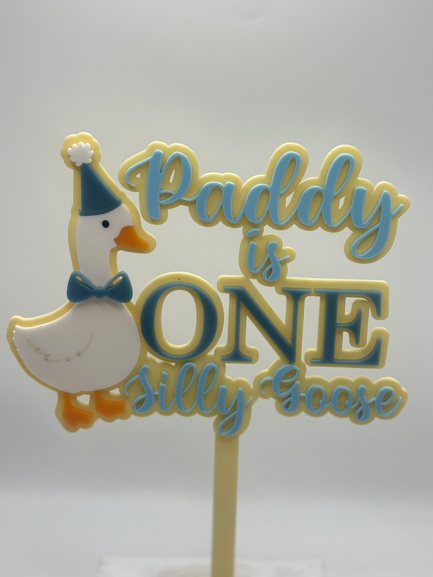 Personalised Silly Goose First Birthday Cake Topper | Custom Name Acrylic Decoration