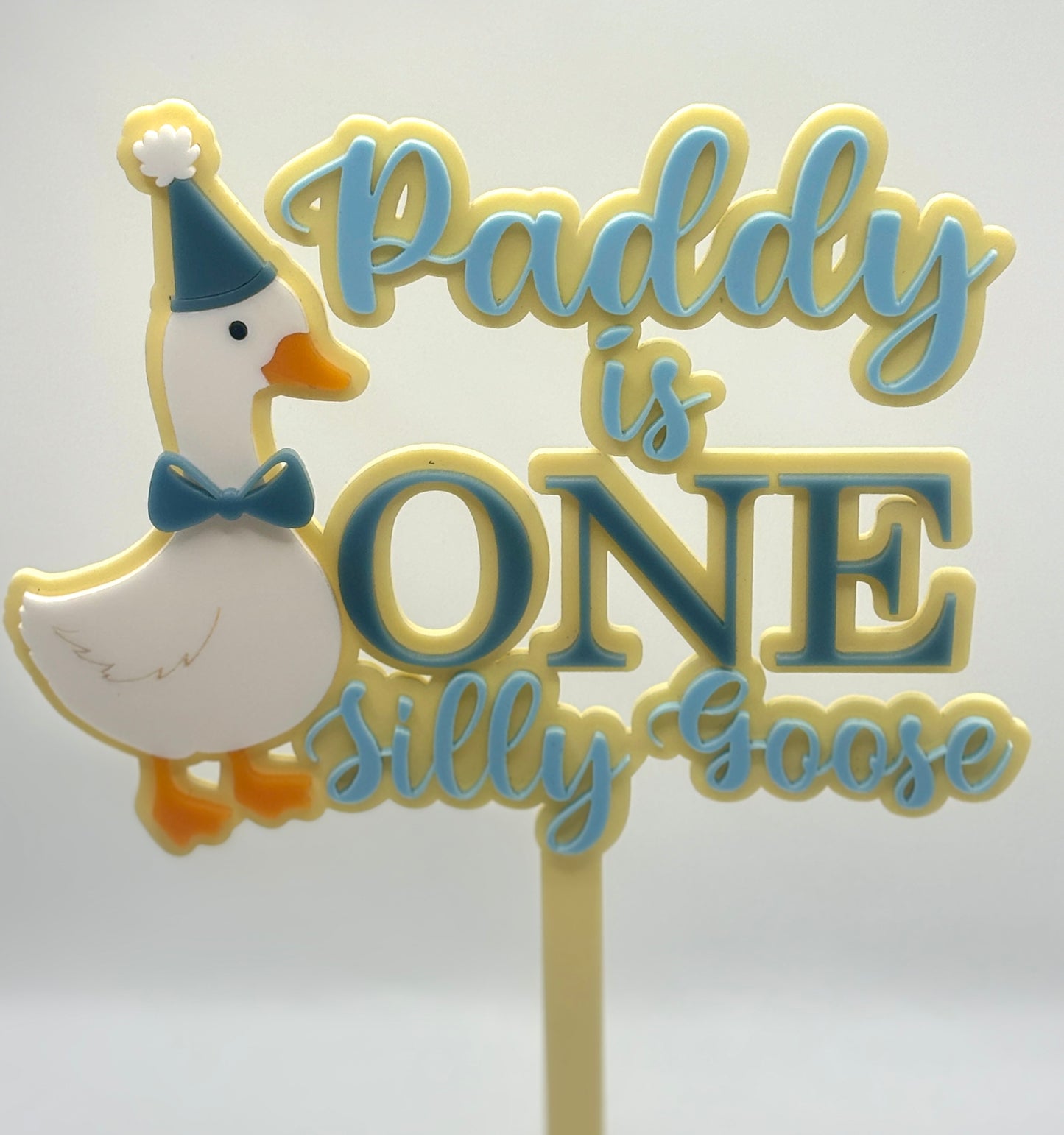 Personalised Silly Goose First Birthday Cake Topper | Custom Name Acrylic Decoration
