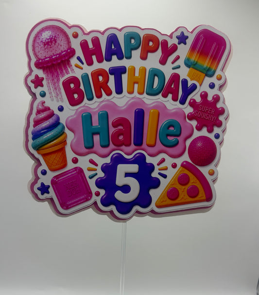 Personalised NeeDoh Inspired Cake Topper | Custom Birthday Squishy Party Decoration