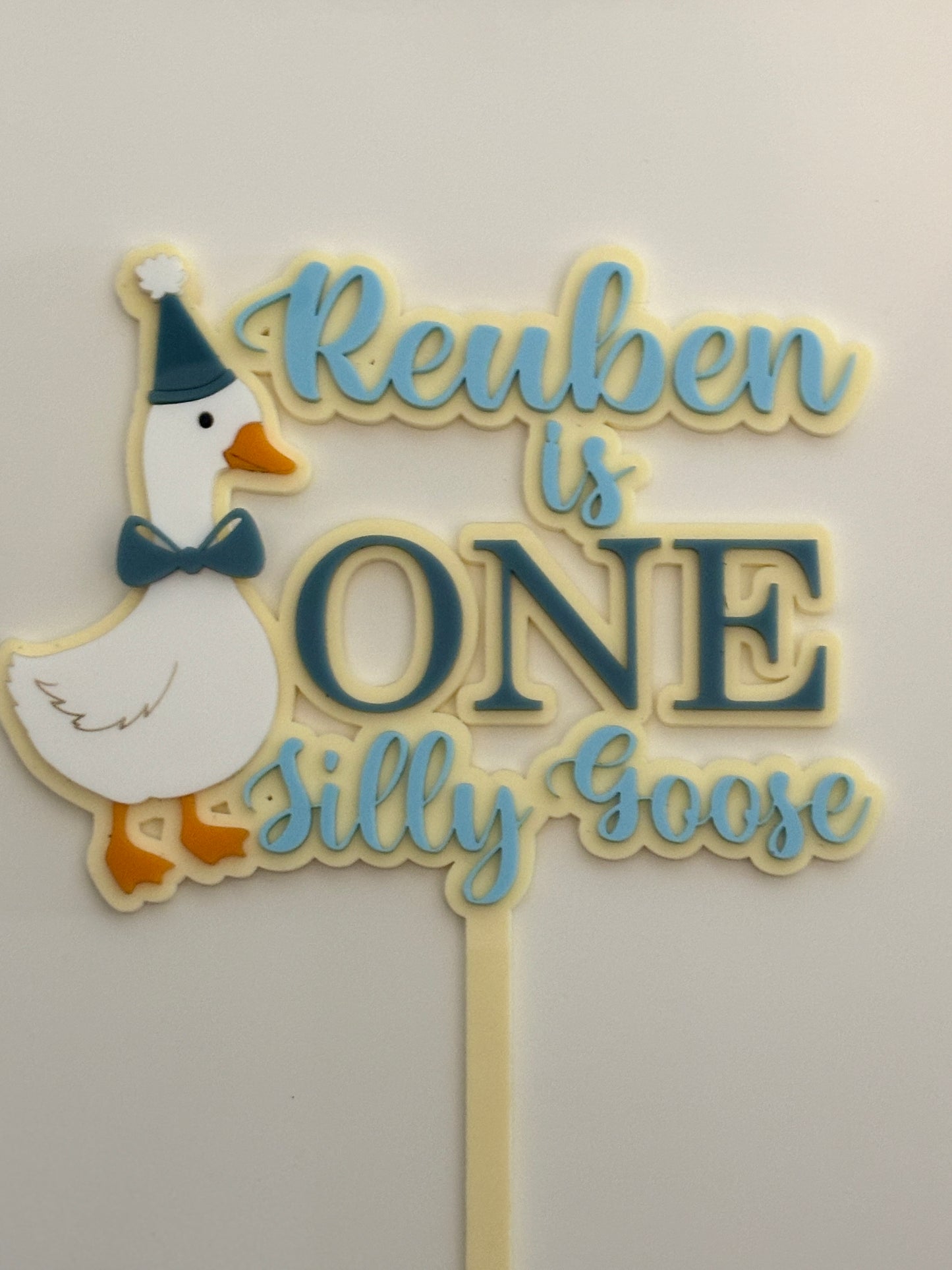 Personalised Silly Goose First Birthday Cake Topper | Custom Name Acrylic Decoration