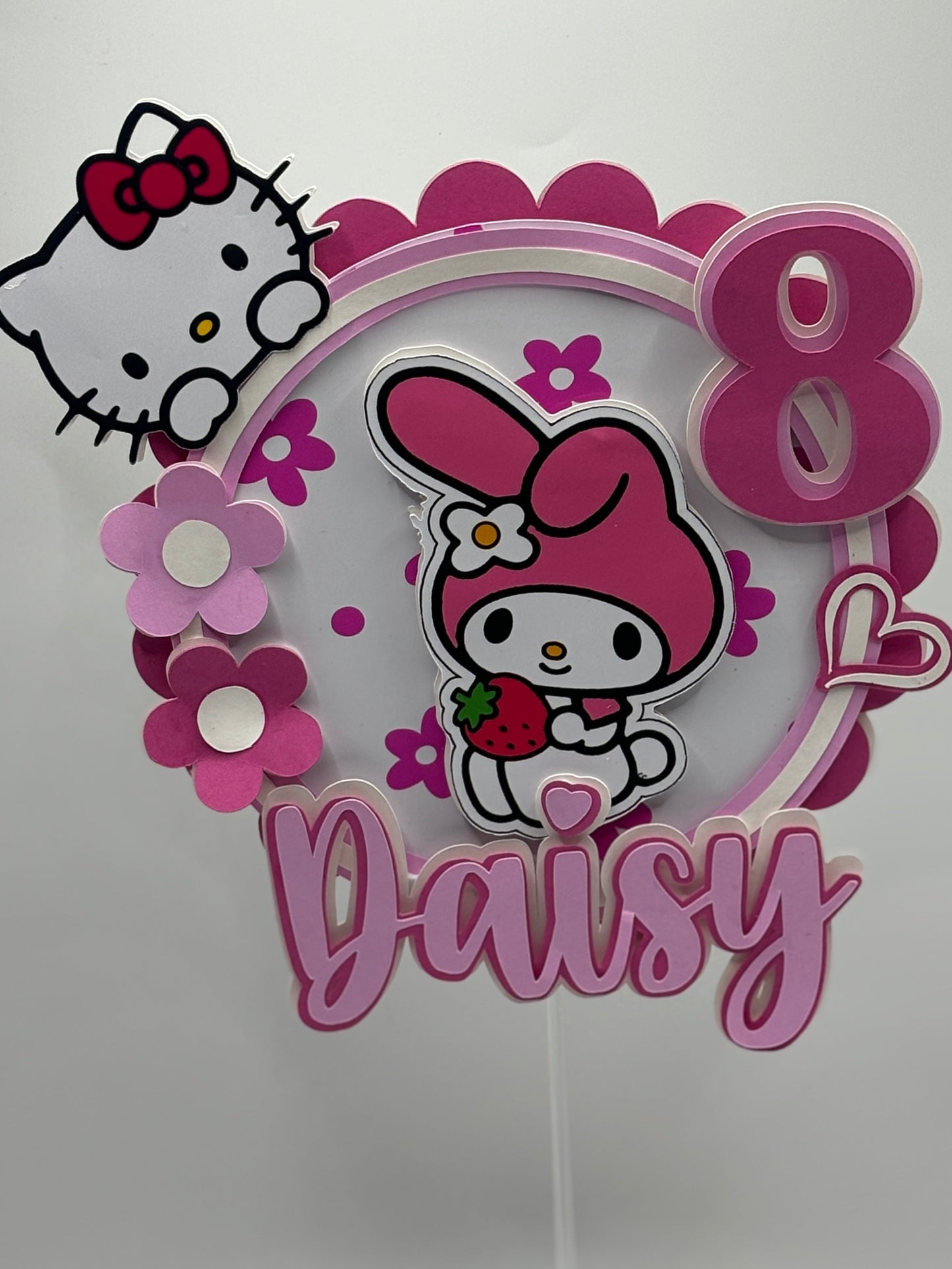 My Melody Birthday Cake Topper | Personalised Name & Age | Pink Hello Kitty Theme