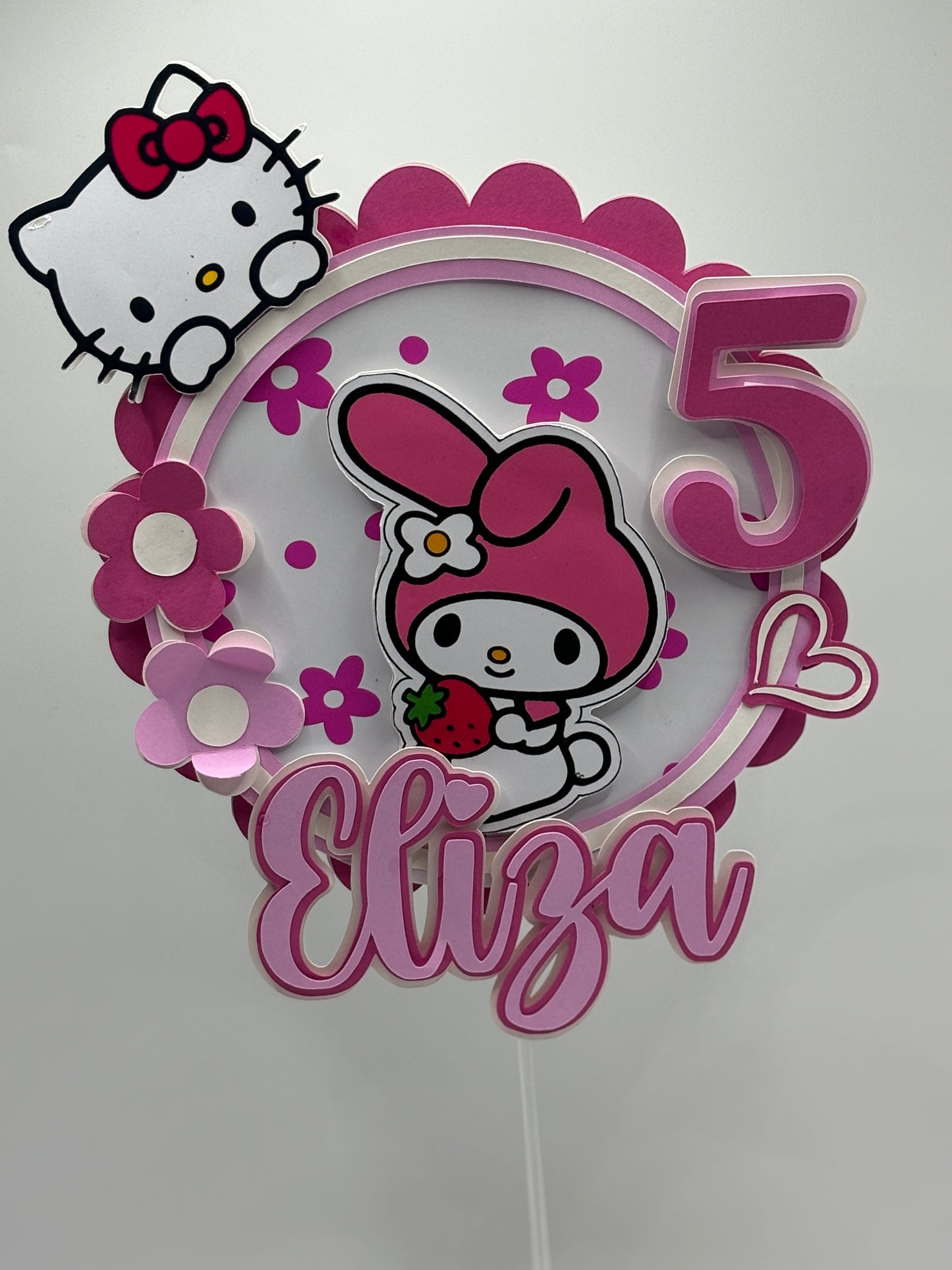 My Melody Birthday Cake Topper | Personalised Name & Age | Pink Hello Kitty Theme