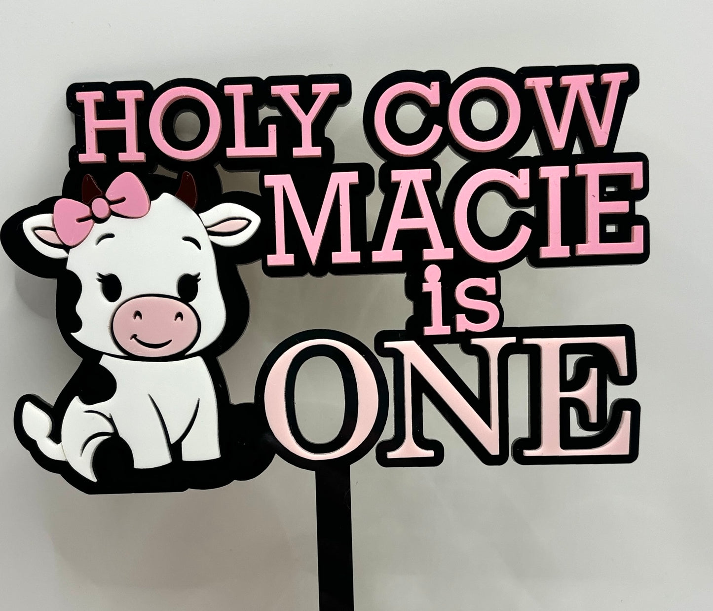 Holy Cow Cake Topper | Personalised Cow First Birthday Cake Topper | Pink Cow Birthday Decor | Holy Cow I'm One | Farm Party