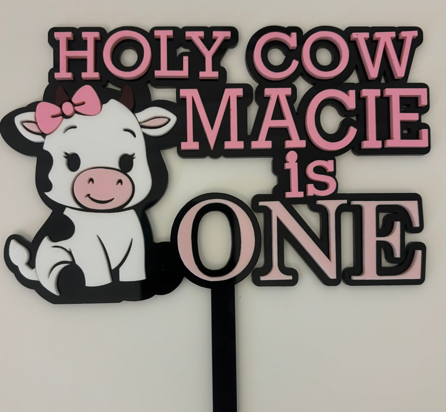 Holy Cow Cake Topper | Personalised Cow First Birthday Cake Topper | Pink Cow Birthday Decor | Holy Cow I'm One | Farm Party