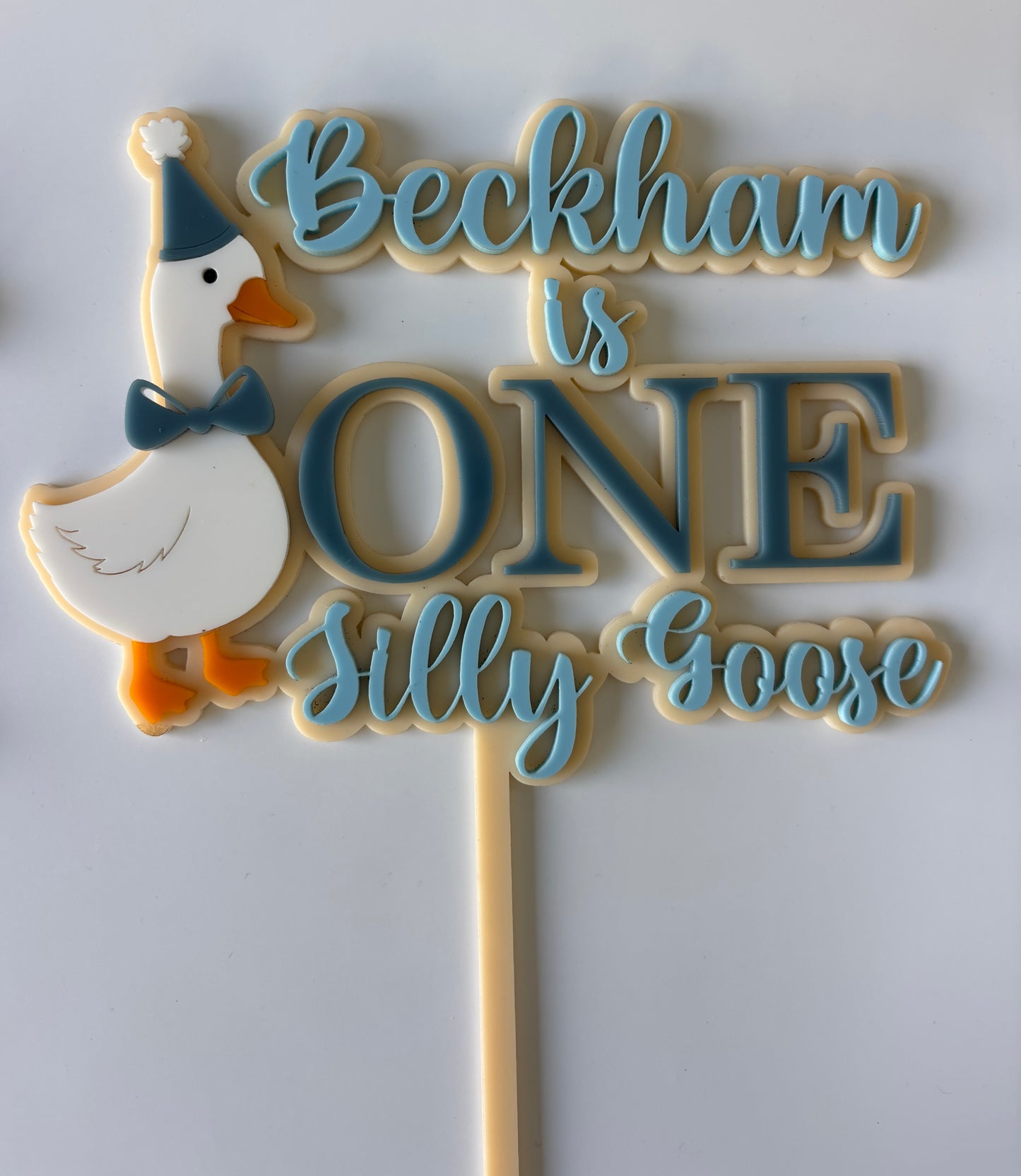 Personalised Silly Goose First Birthday Cake Topper | Custom Name Acrylic Decoration