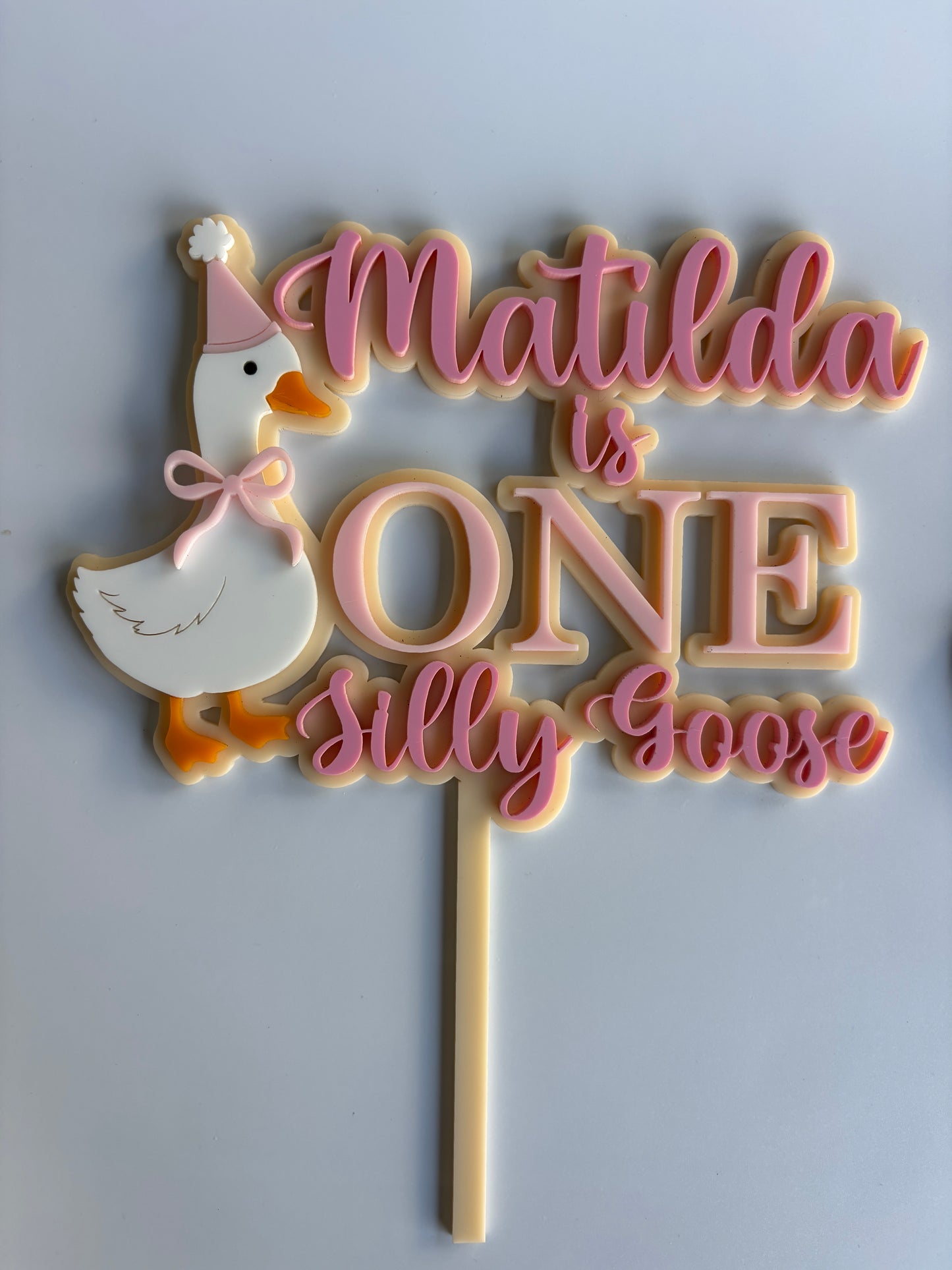 Personalised Silly Goose First Birthday Cake Topper | Custom Name Acrylic Decoration