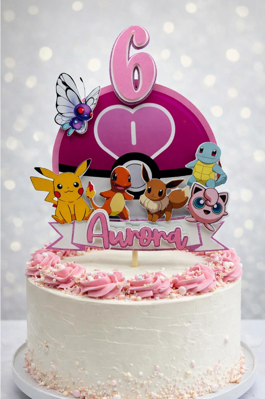 Pink Pokémon Birthday Cake Topper – Personalised Name & Age