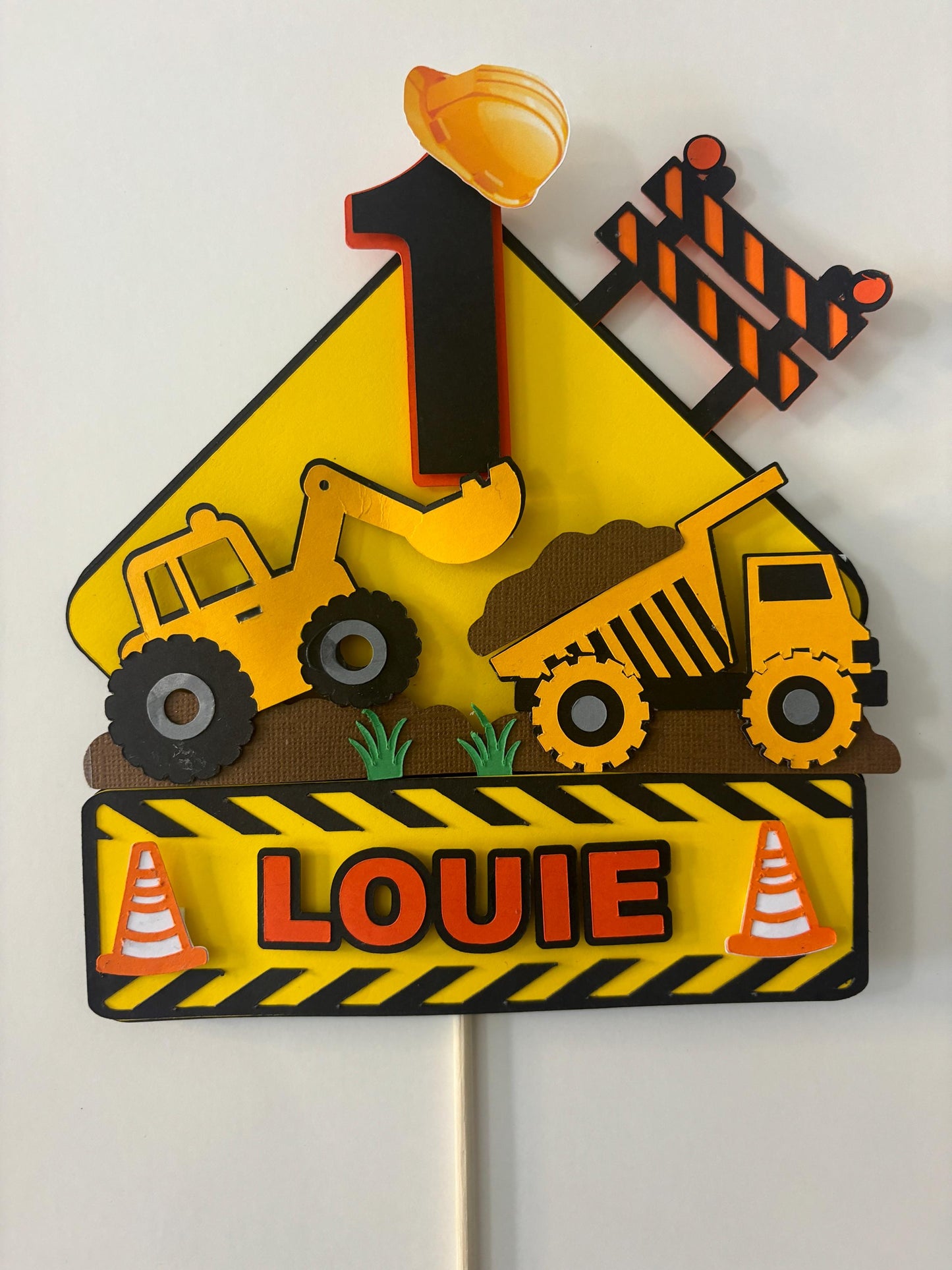 Personalised construction theme cake topper