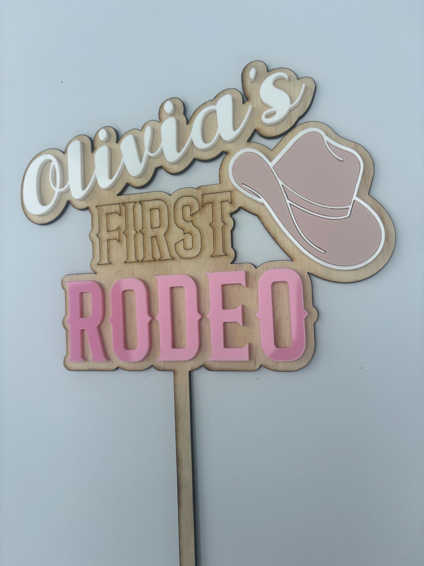 Custom Made First Rodeo Cake topper - Personalised Cowgirl cake topper with child name and age - Rodeo Birthday Theme
