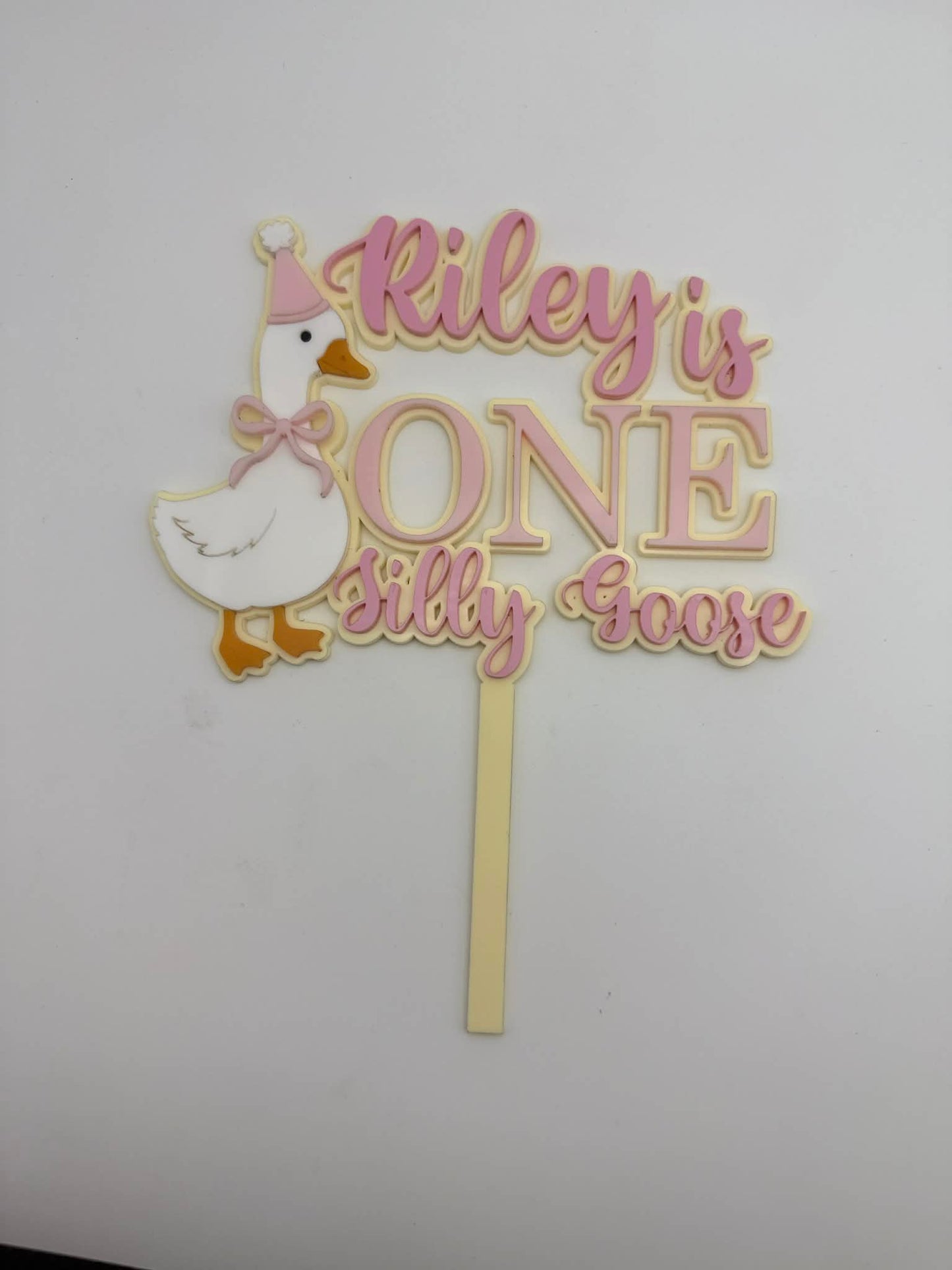 Personalised Silly Goose First Birthday Cake Topper | Custom Name Acrylic Decoration