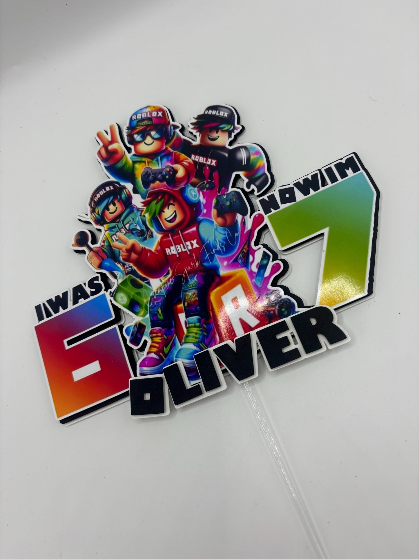 Gamer 6–7 Birthday Cake Topper | Custom Name & Age | Cardstock Party Topper