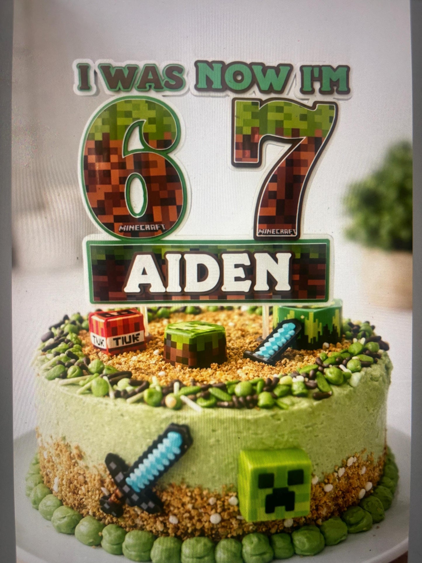Personalised 6 to 7 Gaming Cake Topper made with cardstock Pixel Style Birthday Topper | I Was 6 Now I’m 7 | Custom Name