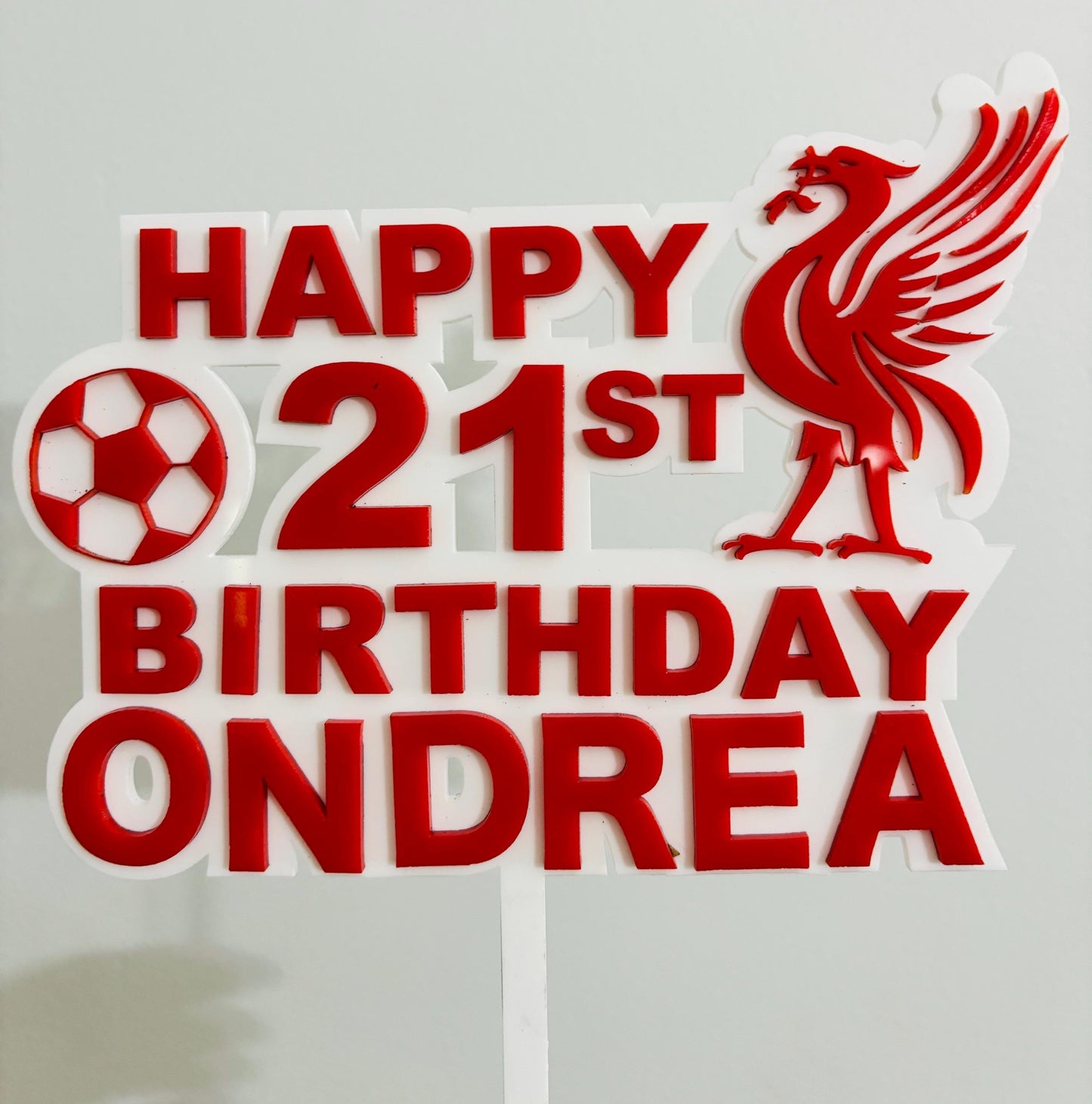 Custom Liverpool FC Acrylic Cake Topper – Add Name & Age