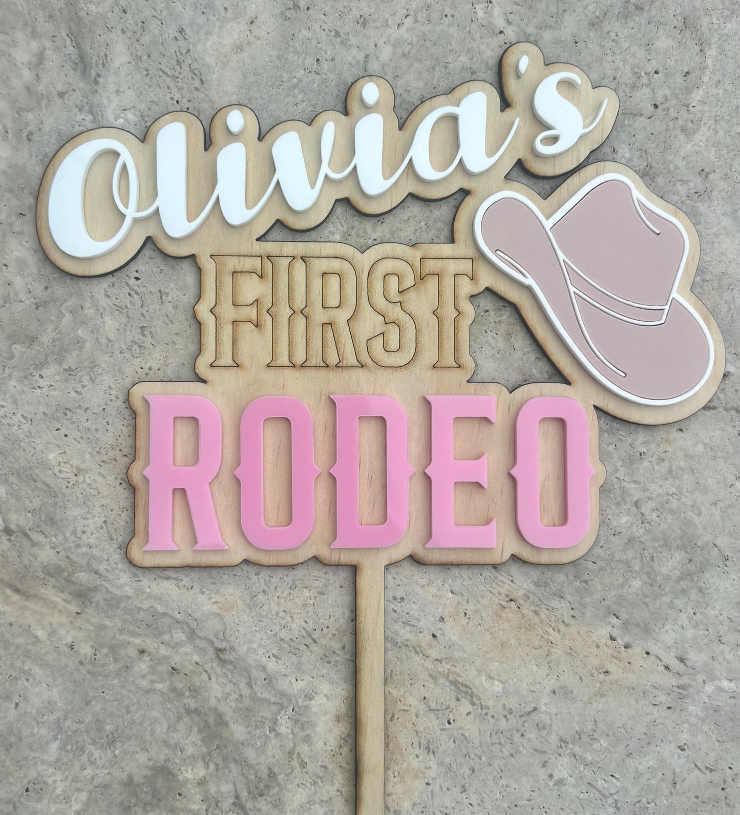 Custom Made First Rodeo Cake topper - Personalised Cowgirl cake topper with child name and age - Rodeo Birthday Theme