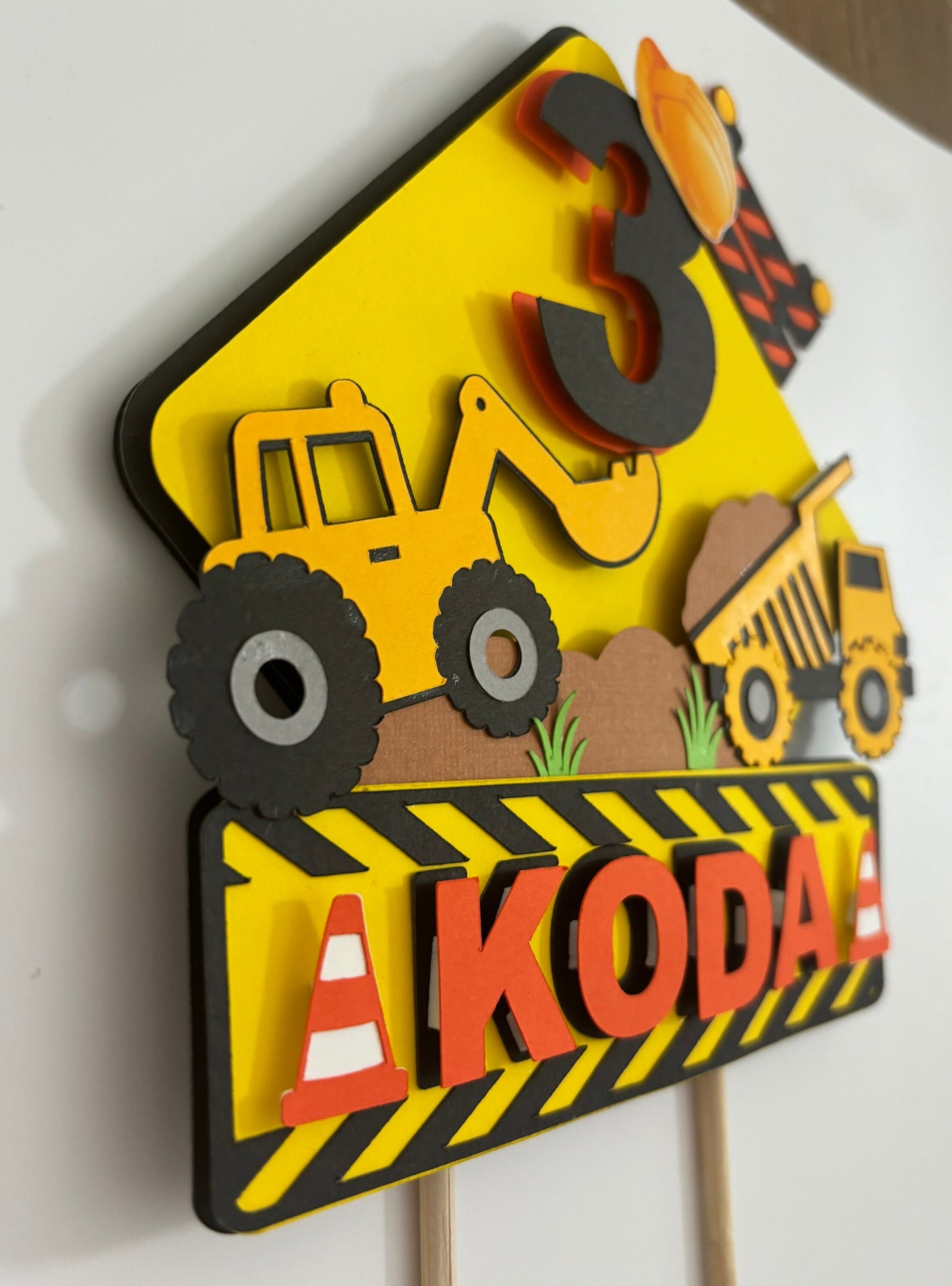 Personalised construction theme cake topper