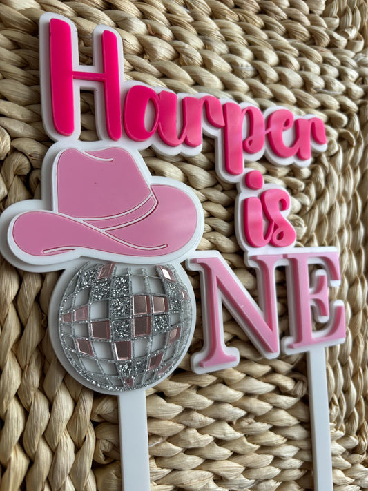 1st  Birthday, My First Rodeo, Cowgirl Cake Topper,  Homemade, Disco Ball, Cowboy Hat, Cowgirl Disco