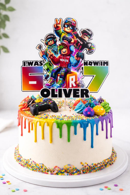 Gamer 6–7 Birthday Cake Topper | Custom Name & Age | Cardstock Party Topper