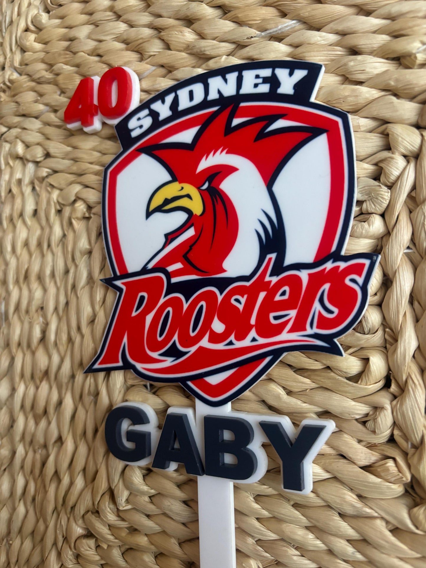 Sydney Roosters Cake Topper – NRL Birthday Decor – Custom Name Topper – Rugby League Party Decoration – 40th Birthday, Any Age