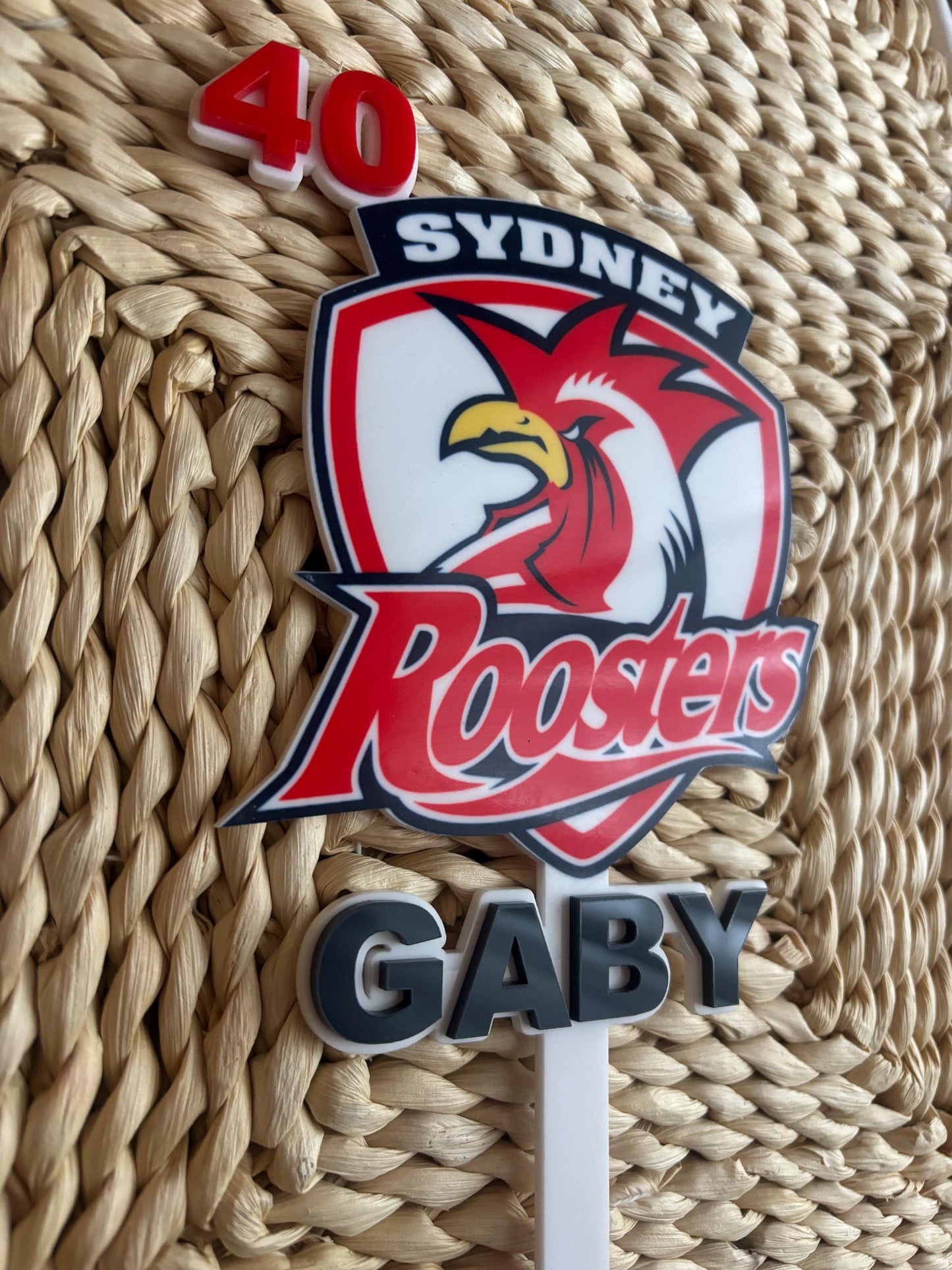 Sydney Roosters Cake Topper – NRL Birthday Decor – Custom Name Topper – Rugby League Party Decoration – 40th Birthday, Any Age