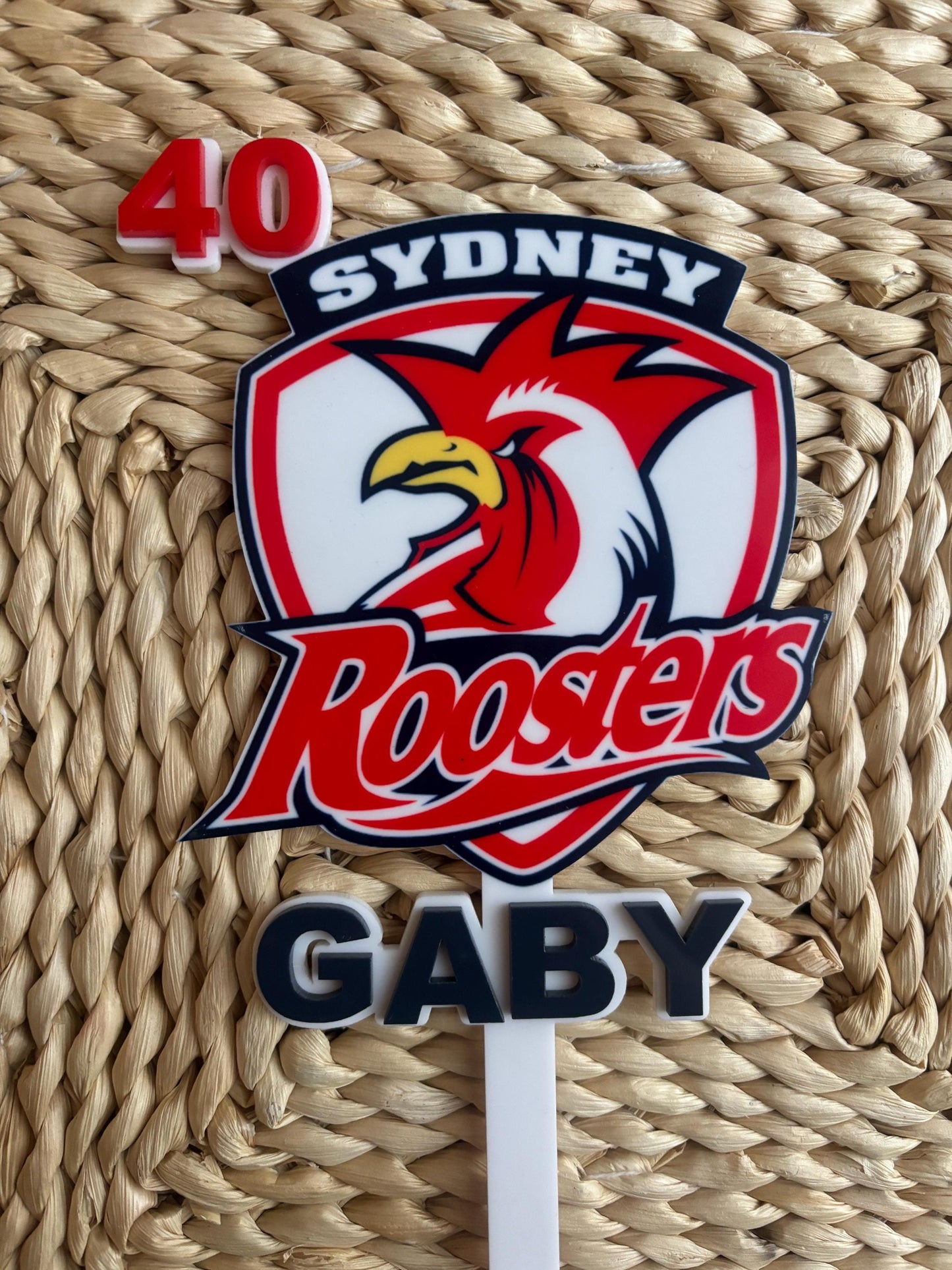 Sydney Roosters Cake Topper – NRL Birthday Decor – Custom Name Topper – Rugby League Party Decoration – 40th Birthday, Any Age