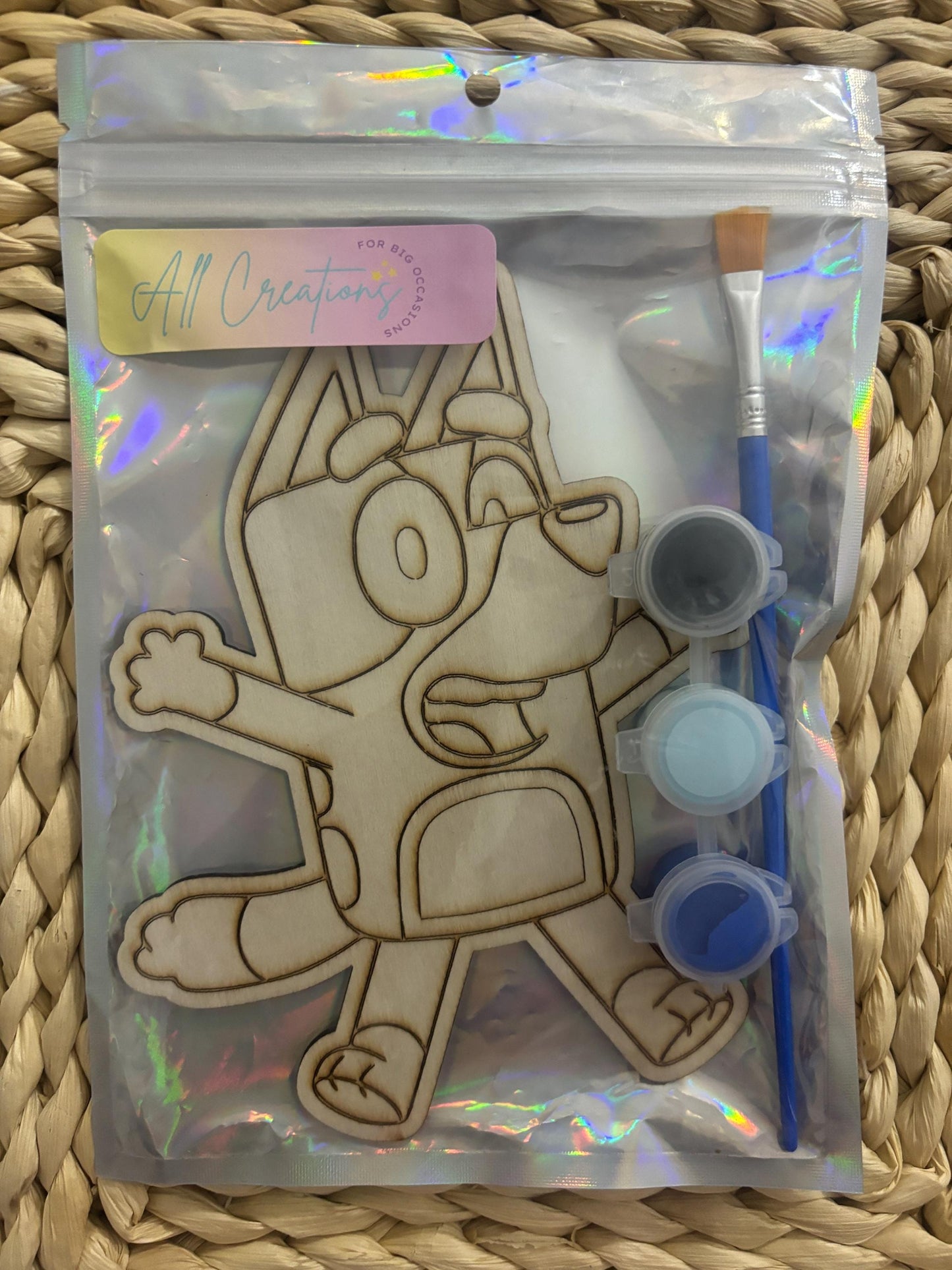 wooden characters for party favours, Minecraft, Spiderman, bluey and many more